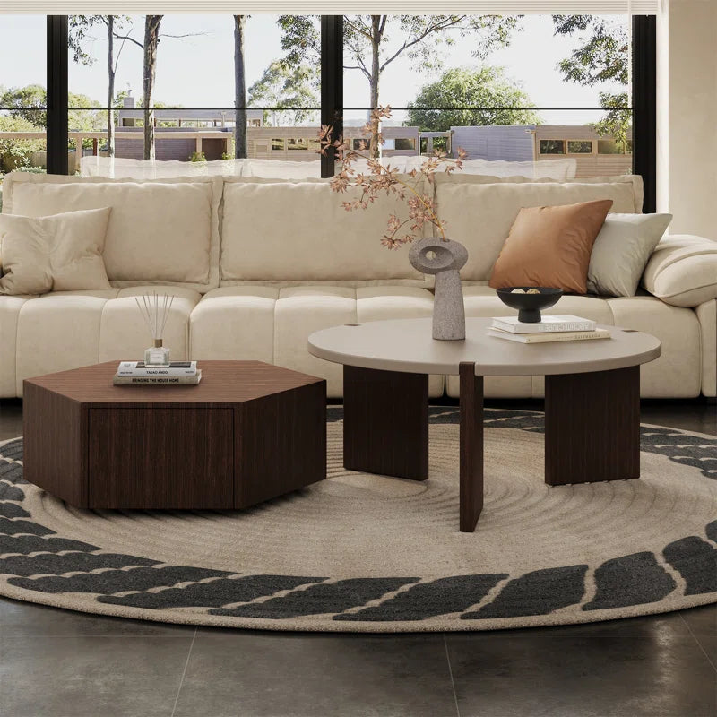 2-Piece Wooden Nested Coffee Table Set with Hidden Drawers Modern Living Room Furniture Stylish Multi-Functional Nesting Tables for Small