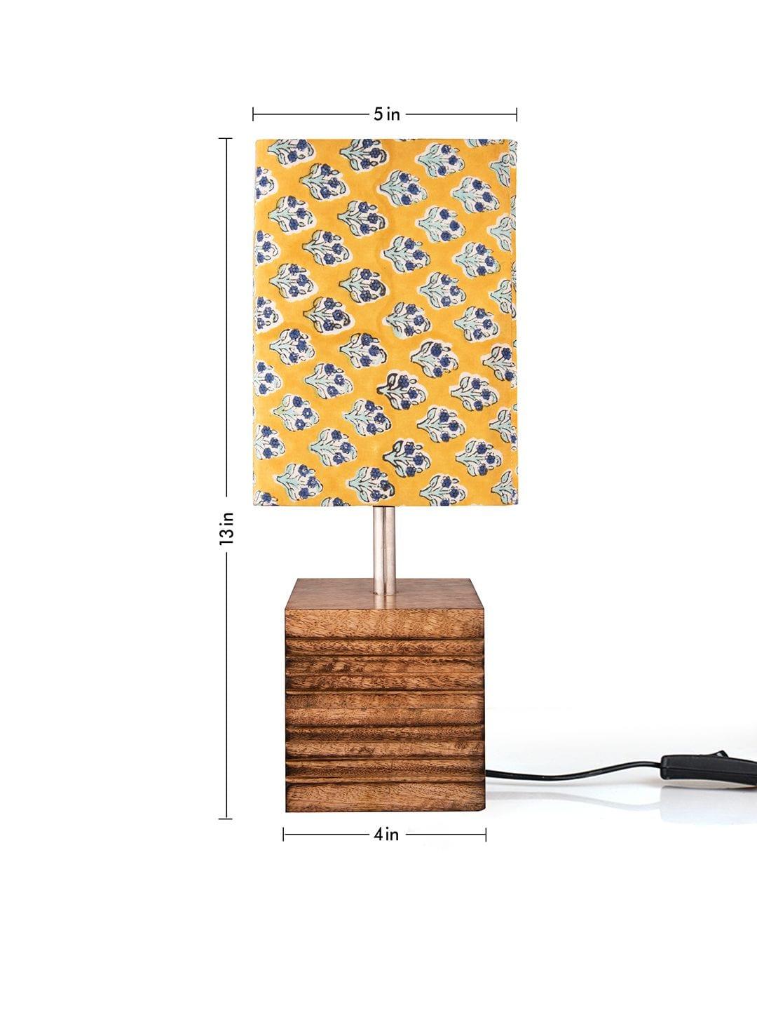 Wooden Stripped Cube Lamp with Colorful Yellow Shade - Ouch Cart 