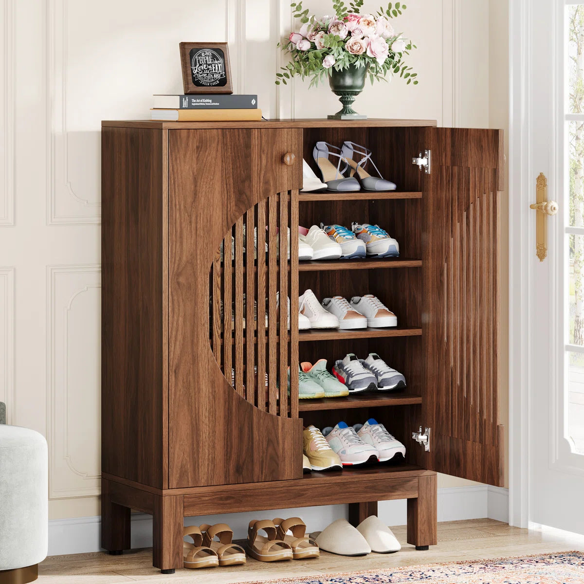 Ventilated Shoe Storage Cabinet with Adjustable Shelves, Wooden Entryway Shoe Organizer for 20 Pairs
