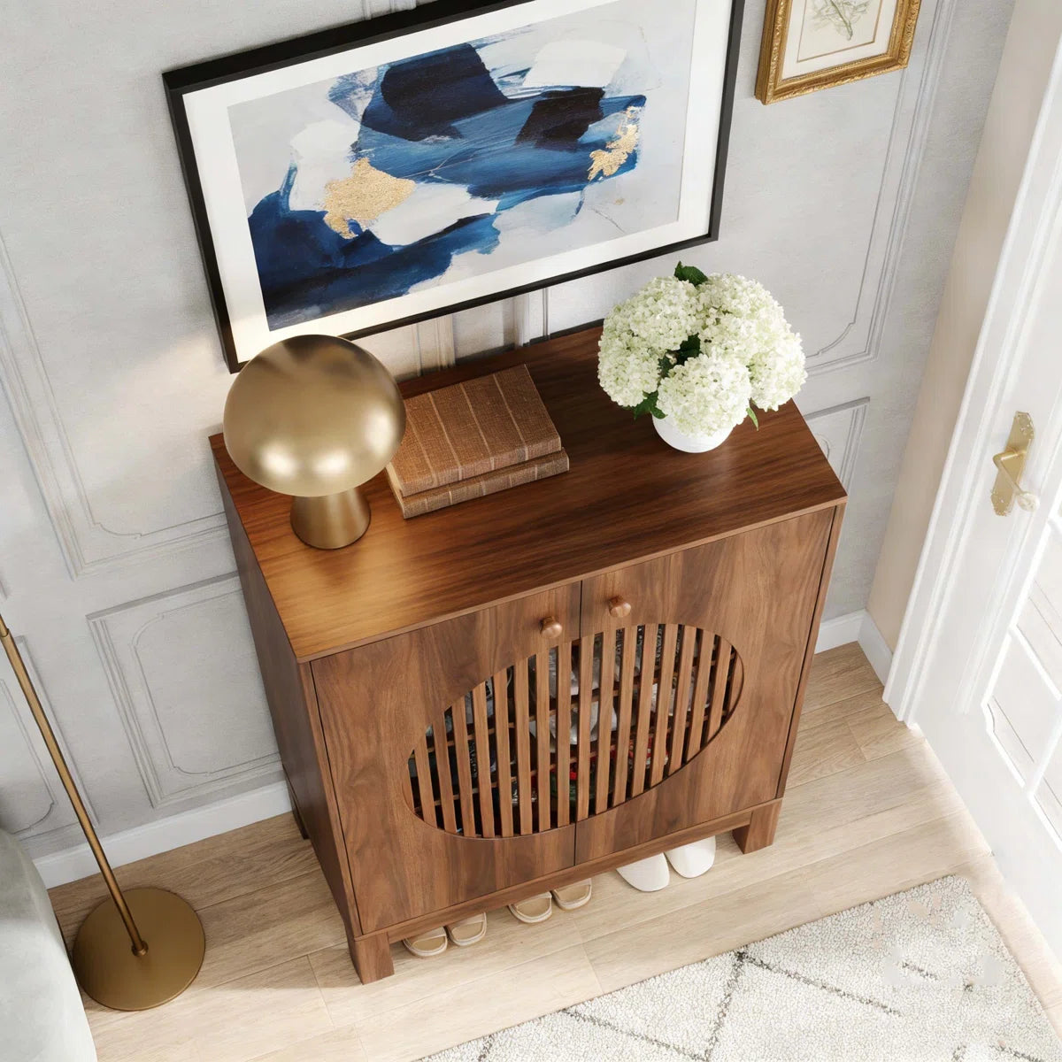 Ventilated Shoe Storage Cabinet with Adjustable Shelves, Wooden Entryway Shoe Organizer for 20 Pairs
