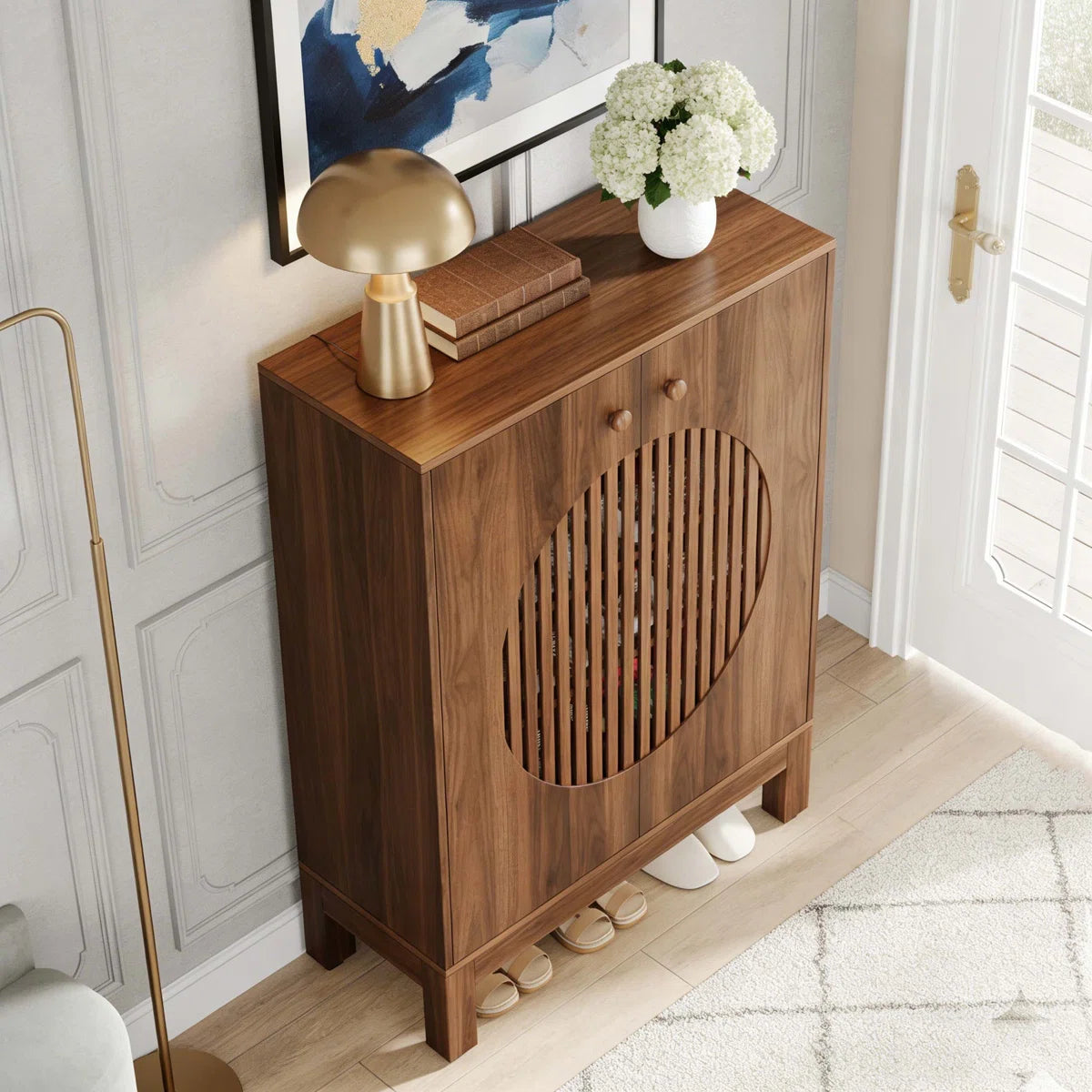 Ventilated Shoe Storage Cabinet with Adjustable Shelves, Wooden Entryway Shoe Organizer for 20 Pairs