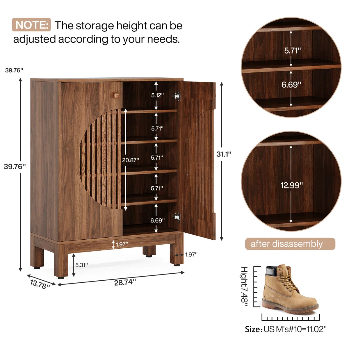 Ventilated Shoe Storage Cabinet with Adjustable Shelves, Wooden Entryway Shoe Organizer for 20 Pairs