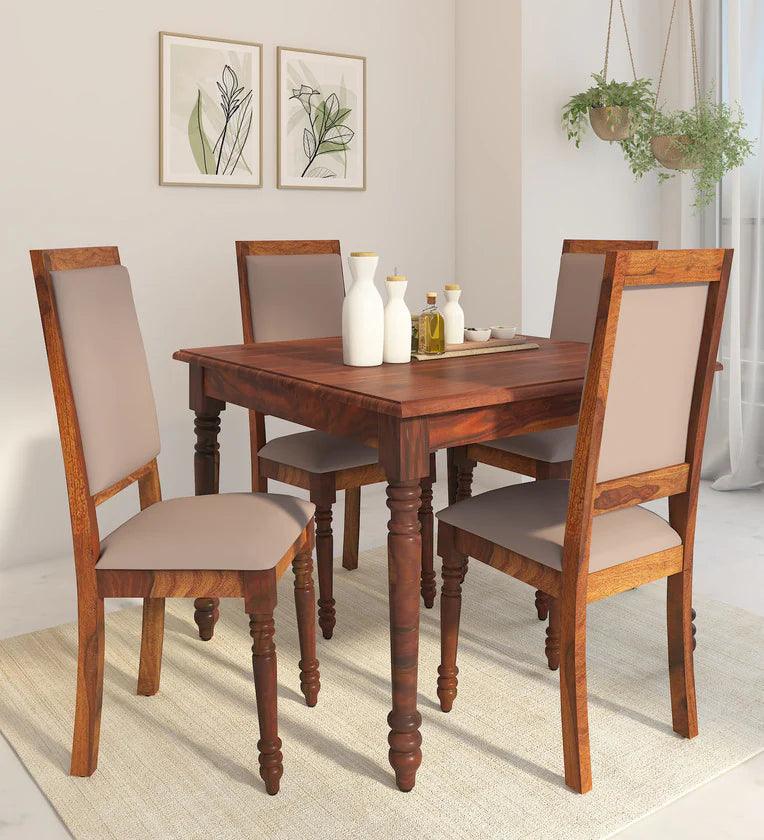 Sheesham Wood 4 Seater Dining Set In Honey Oak Finish - Ouch Cart 