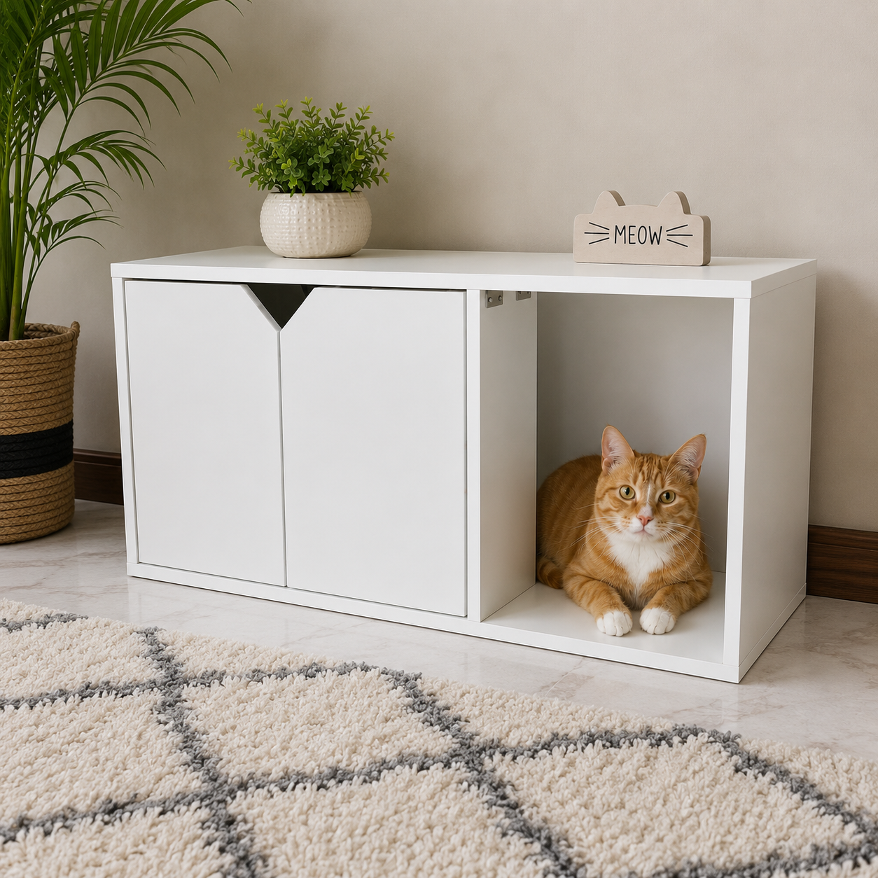Modern Wooden Cat House with Storage Cabinet