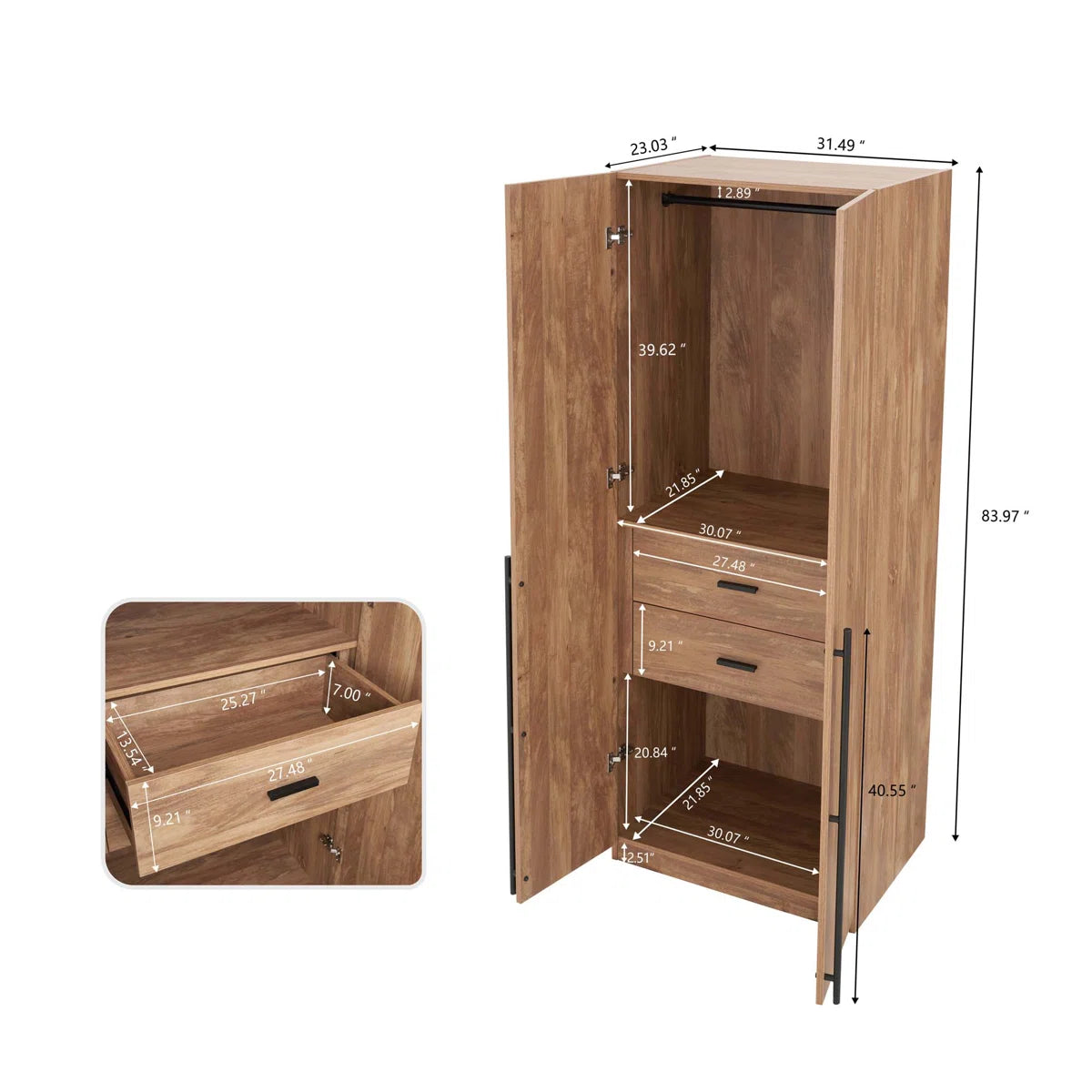 Lee Freestanding 3-Piece Module Wardrobe Closet with 2 Hanging Rods, 4 Drawers, 3 Shoe Storage and 6 Shelves