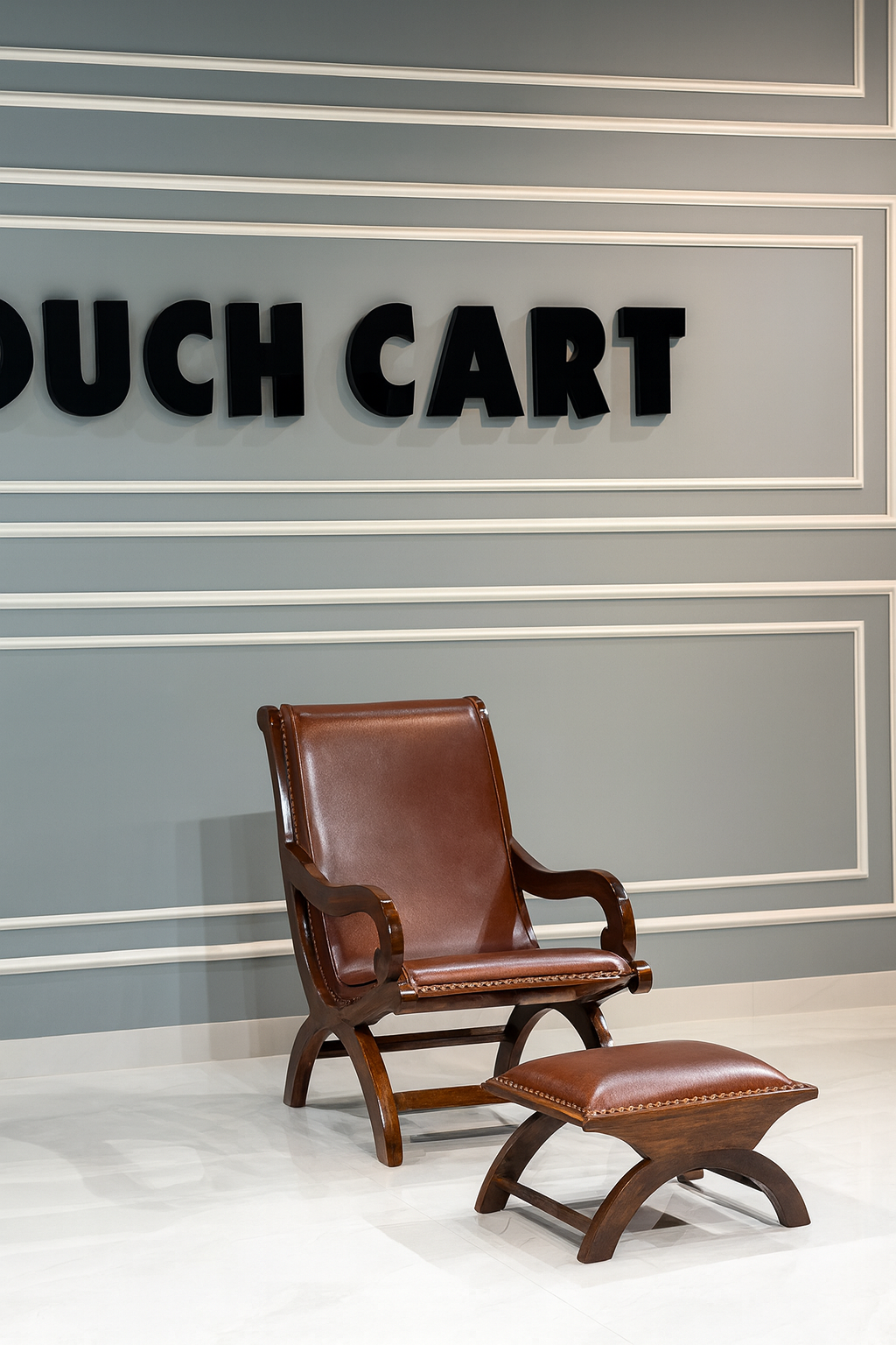 Teak Wood Armchair Lounge Chair with Ottoman