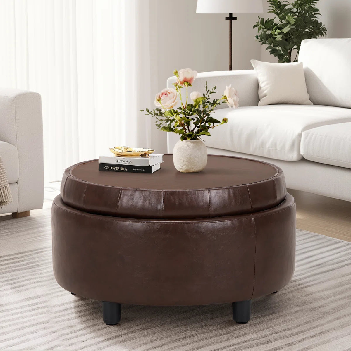 Oversized Upholstered Round Storage Ottoman