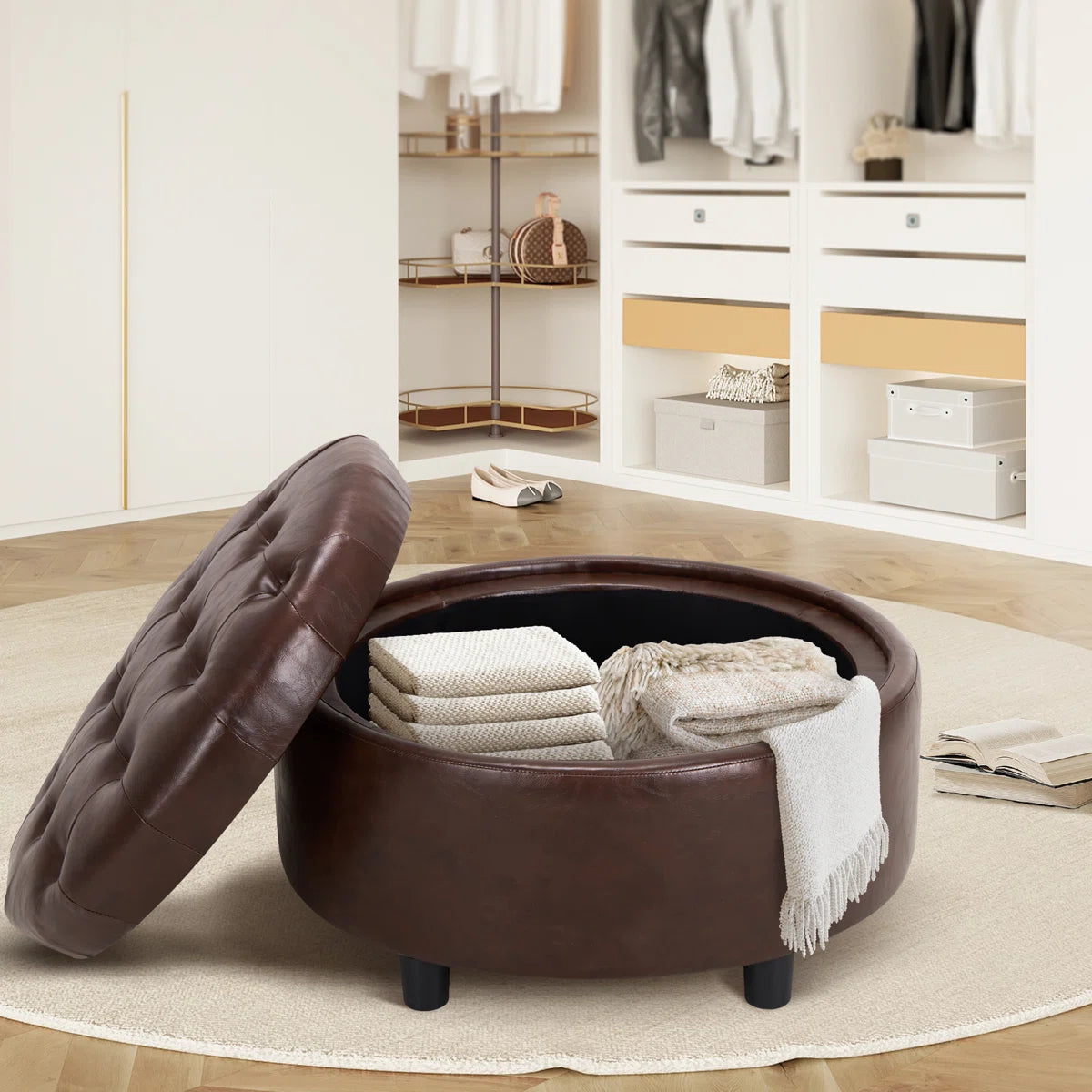 Oversized Upholstered Round Storage Ottoman