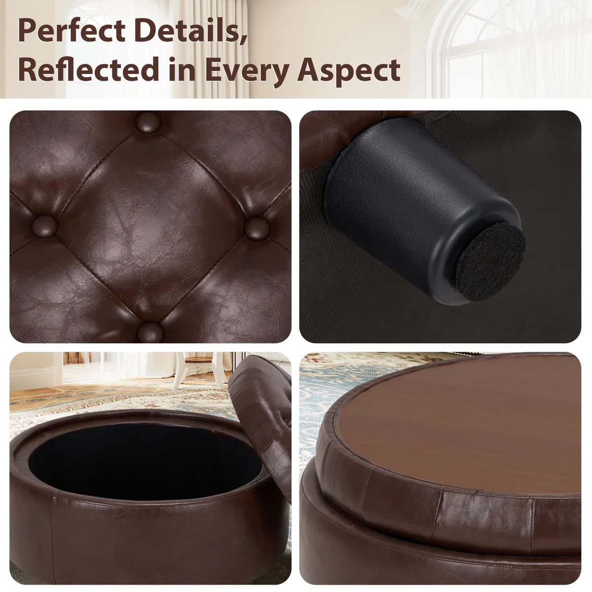 Oversized Upholstered Round Storage Ottoman