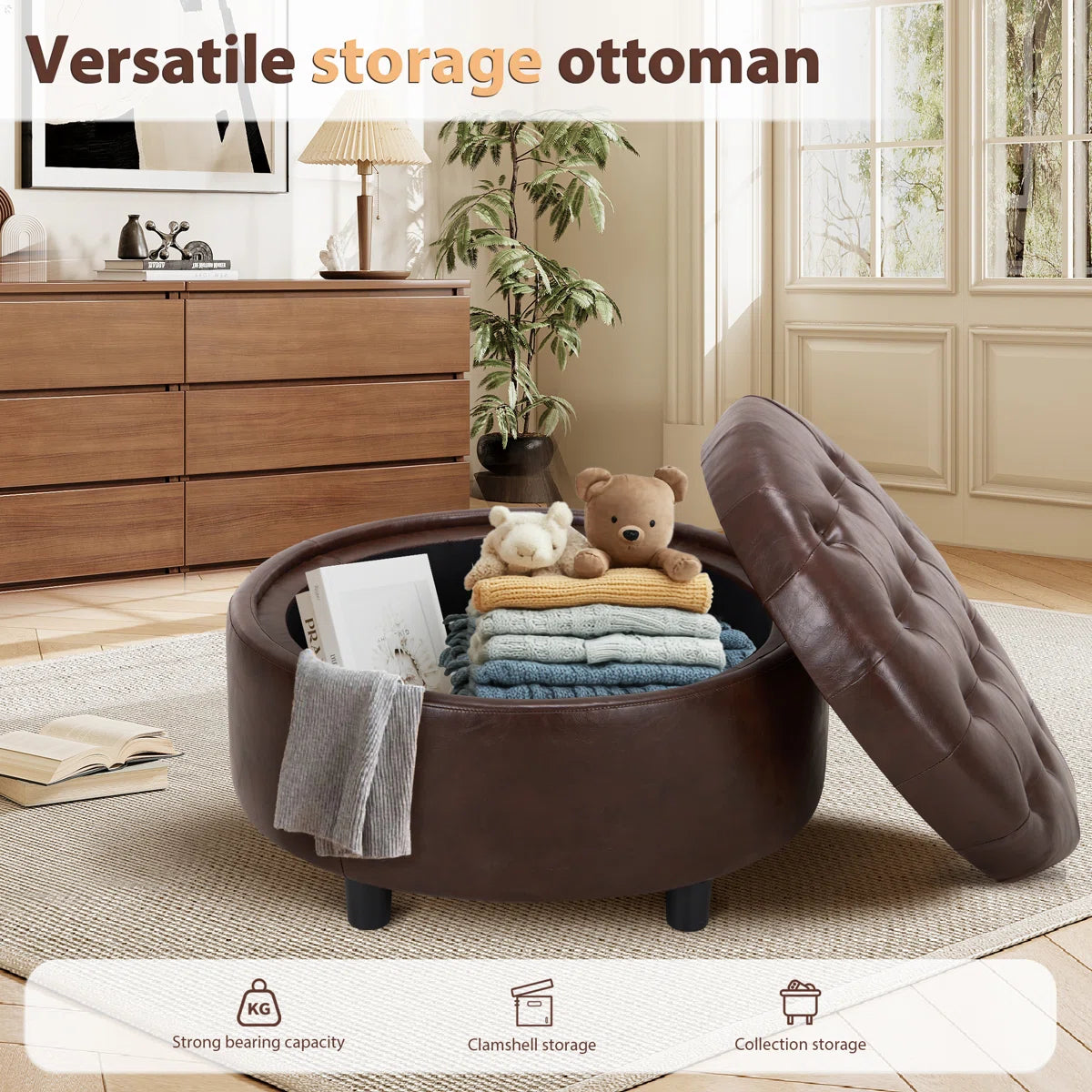 Oversized Upholstered Round Storage Ottoman
