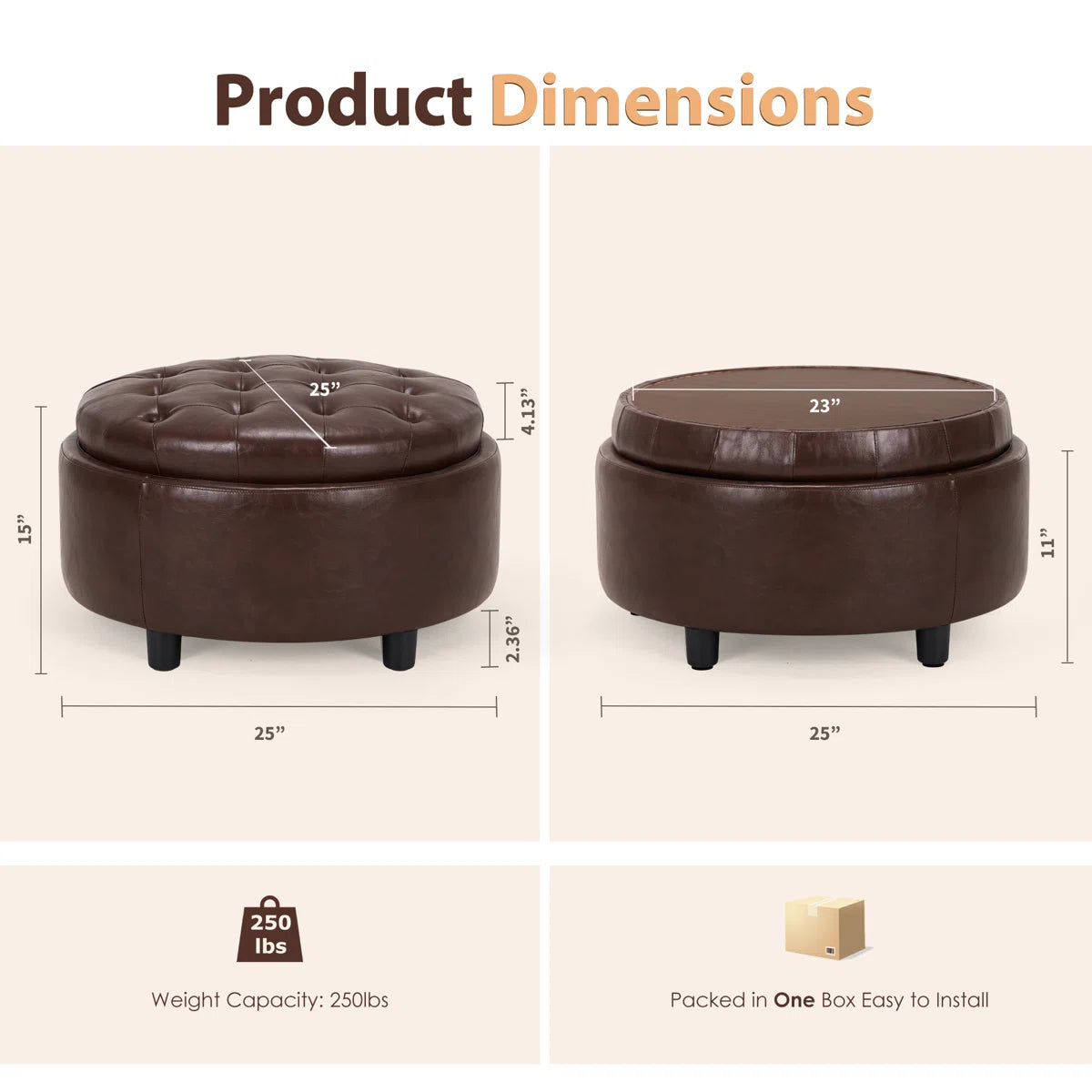 Oversized Upholstered Round Storage Ottoman