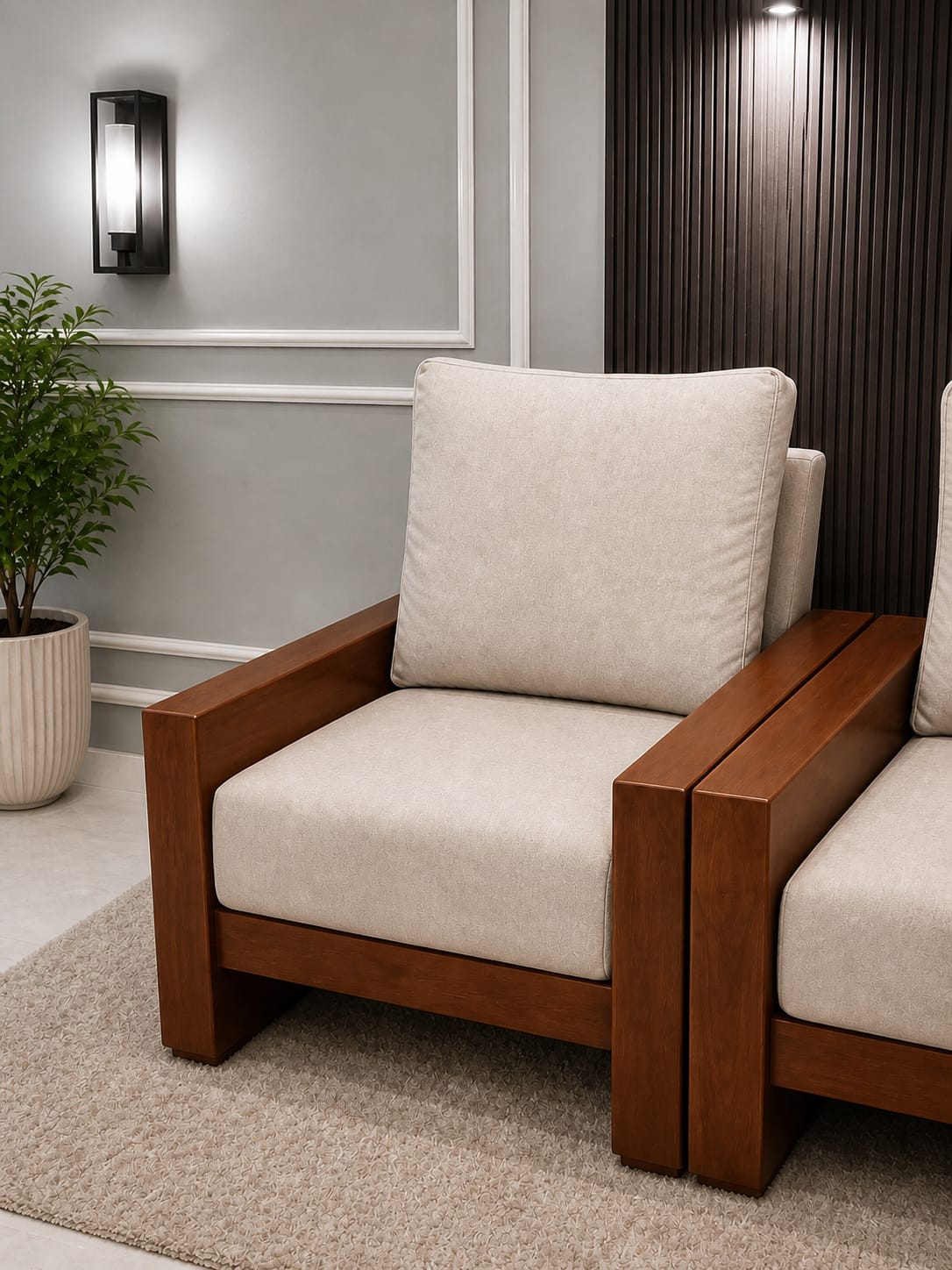 Ouch Cart Modern Solid Wood Armchair Set of 2 with Cushioned Seating