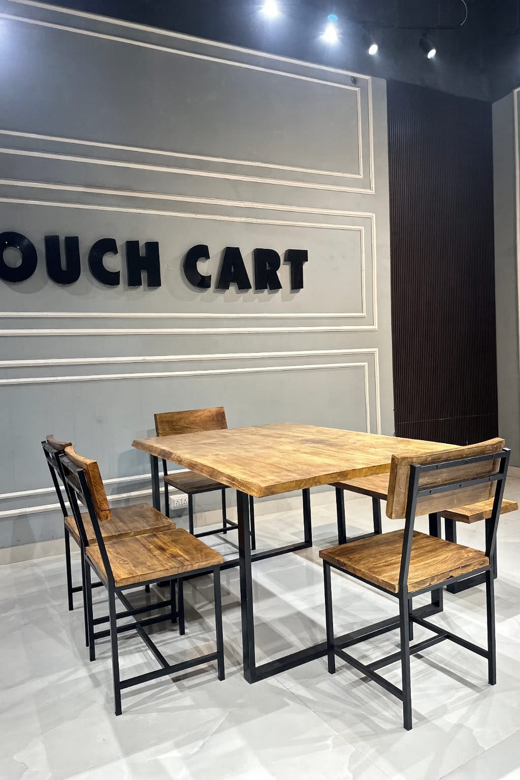 Solid Wood Industrial Dining Table Set with Bench & Chairs | Rustic Modern Design (6-Seater)