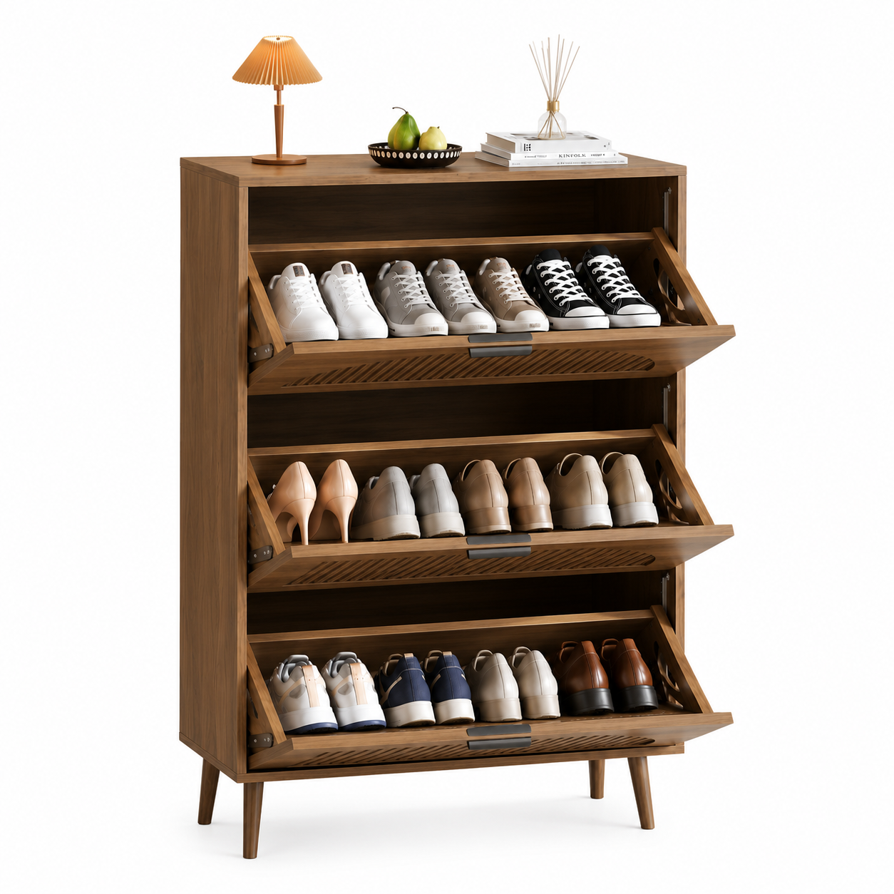 Modern Wooden Shoe Cabinet with 3 Flip Drawers | Space-Saving Shoe Storage Organizer | Multi-Pair Entryway Shoe Rack for Hallway, Living Room & Bedroom