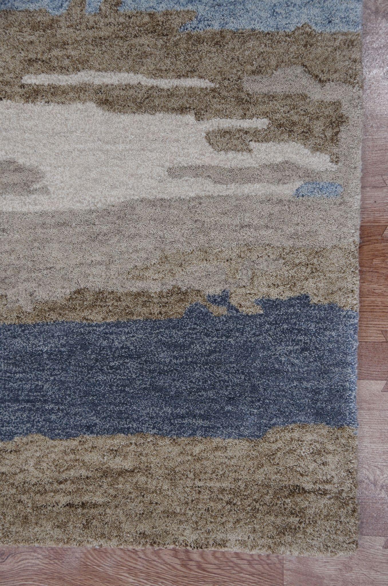 Water Blue Wool & Viscose Abstract Hand-Tufted Carpet Abstract Rug 4x6 Feet - Ouch Cart 