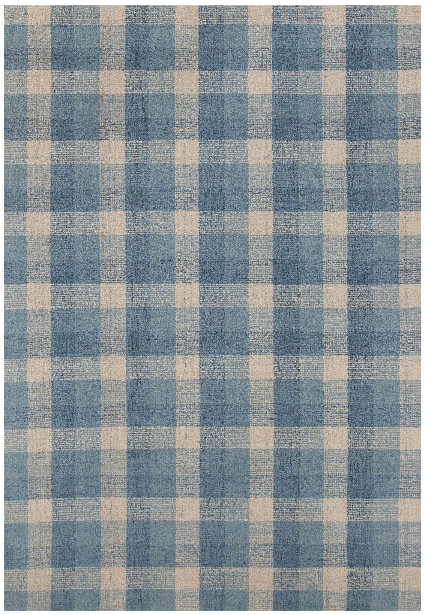 Blue Wool Tartan 8X10 Feet Hand-Tufted Carpet - Rug