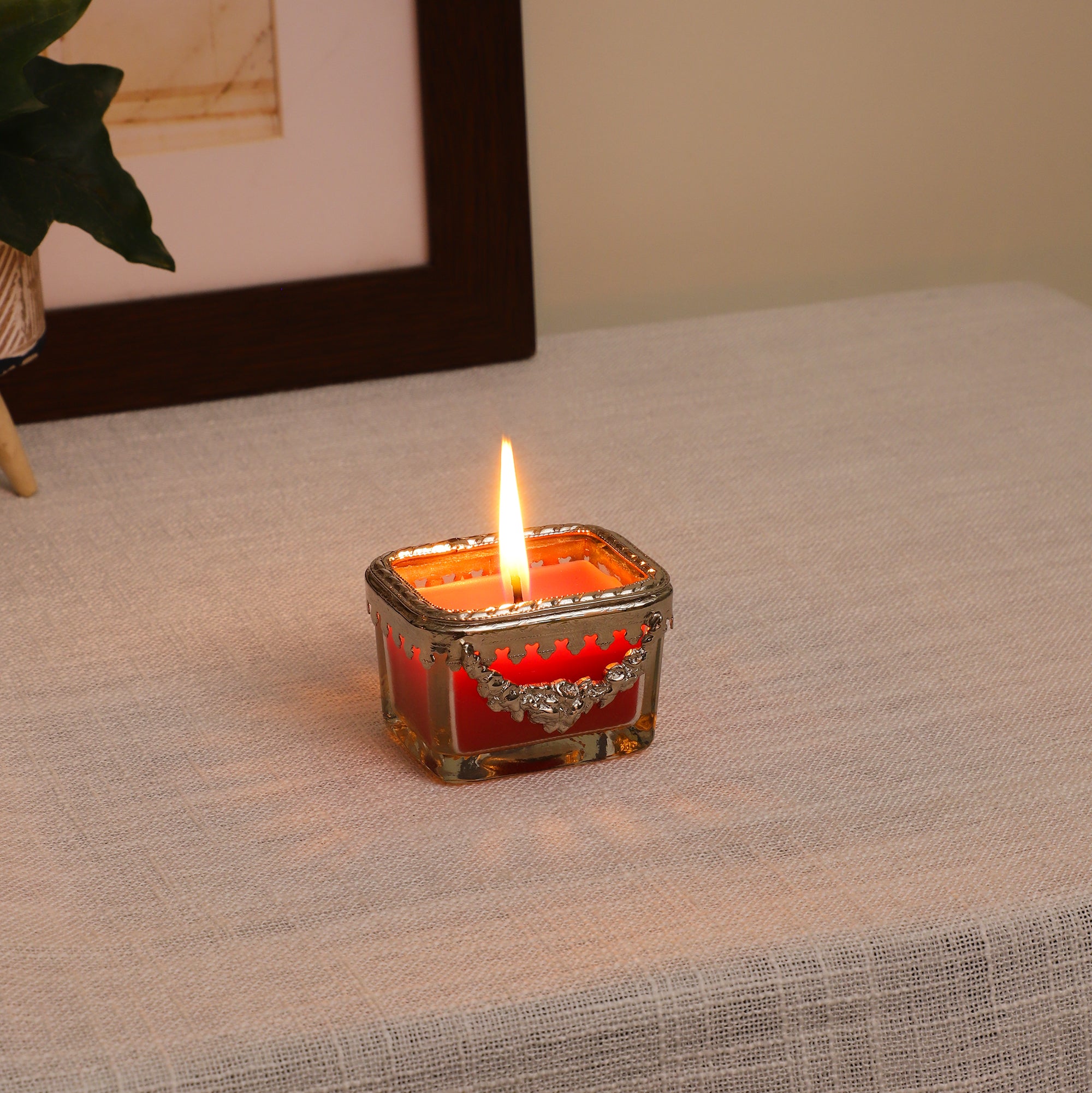 cherry blossom red scented candle glass jar with Silver ring