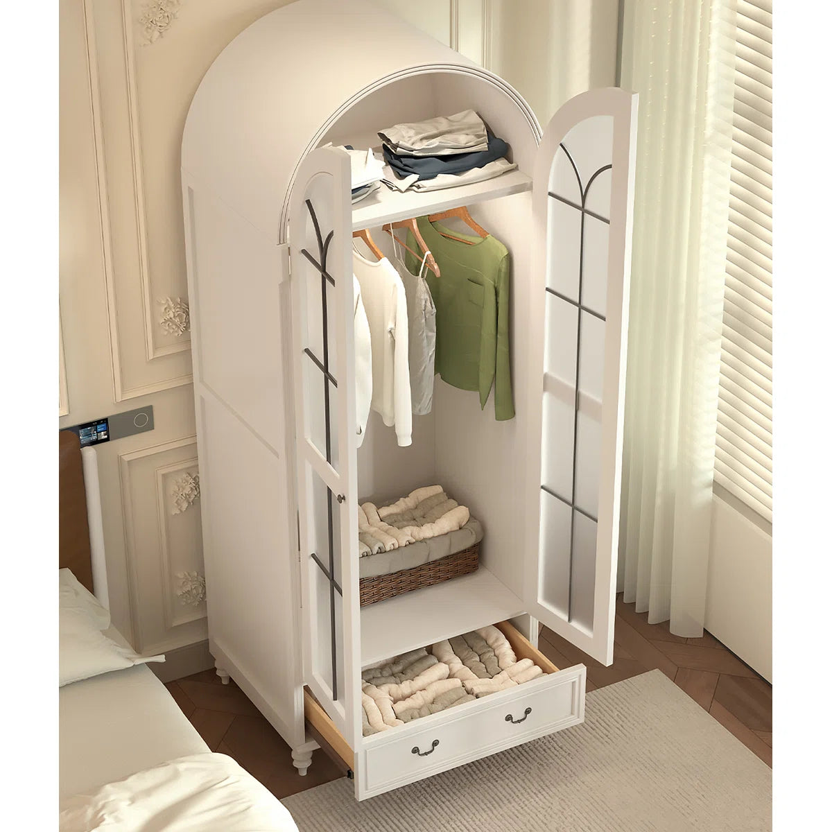 Creamy Retro Oak Arched Wardrobe