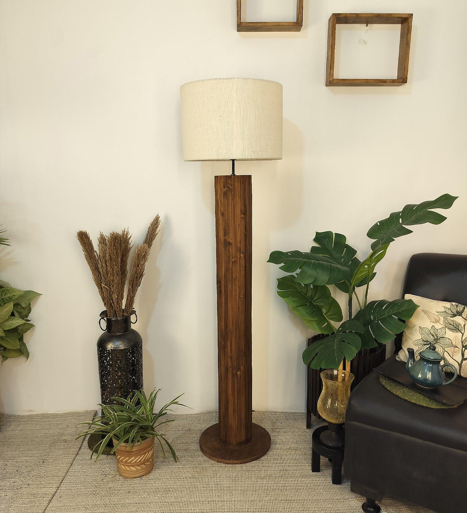 Cedar Wooden Floor Lamp with Premium Beige Fabric Lampshade (BULB NOT INCLUDED) - Ouch Cart 