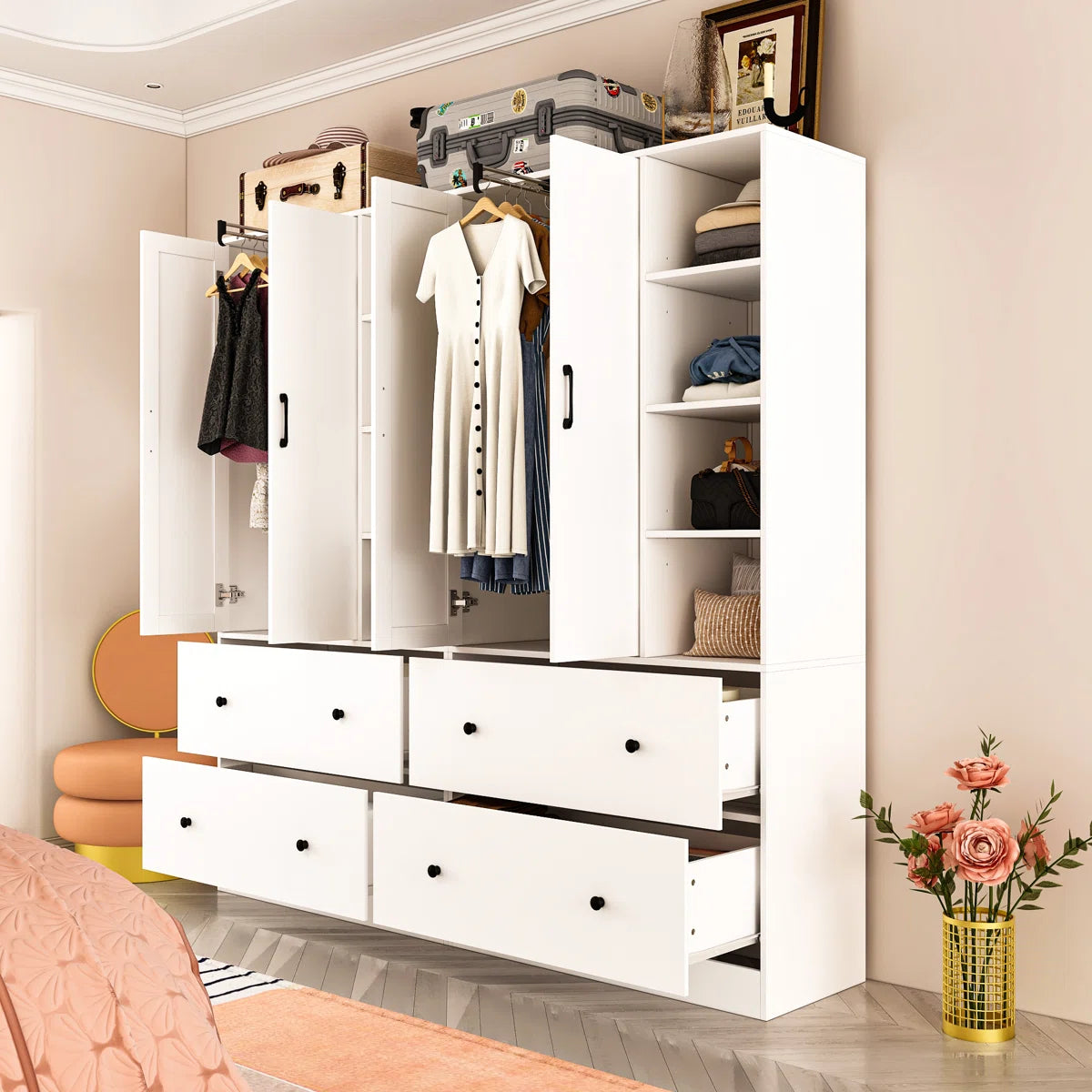 Malieka 71.2'' Wide 4 Drawer Armoire With Mirror