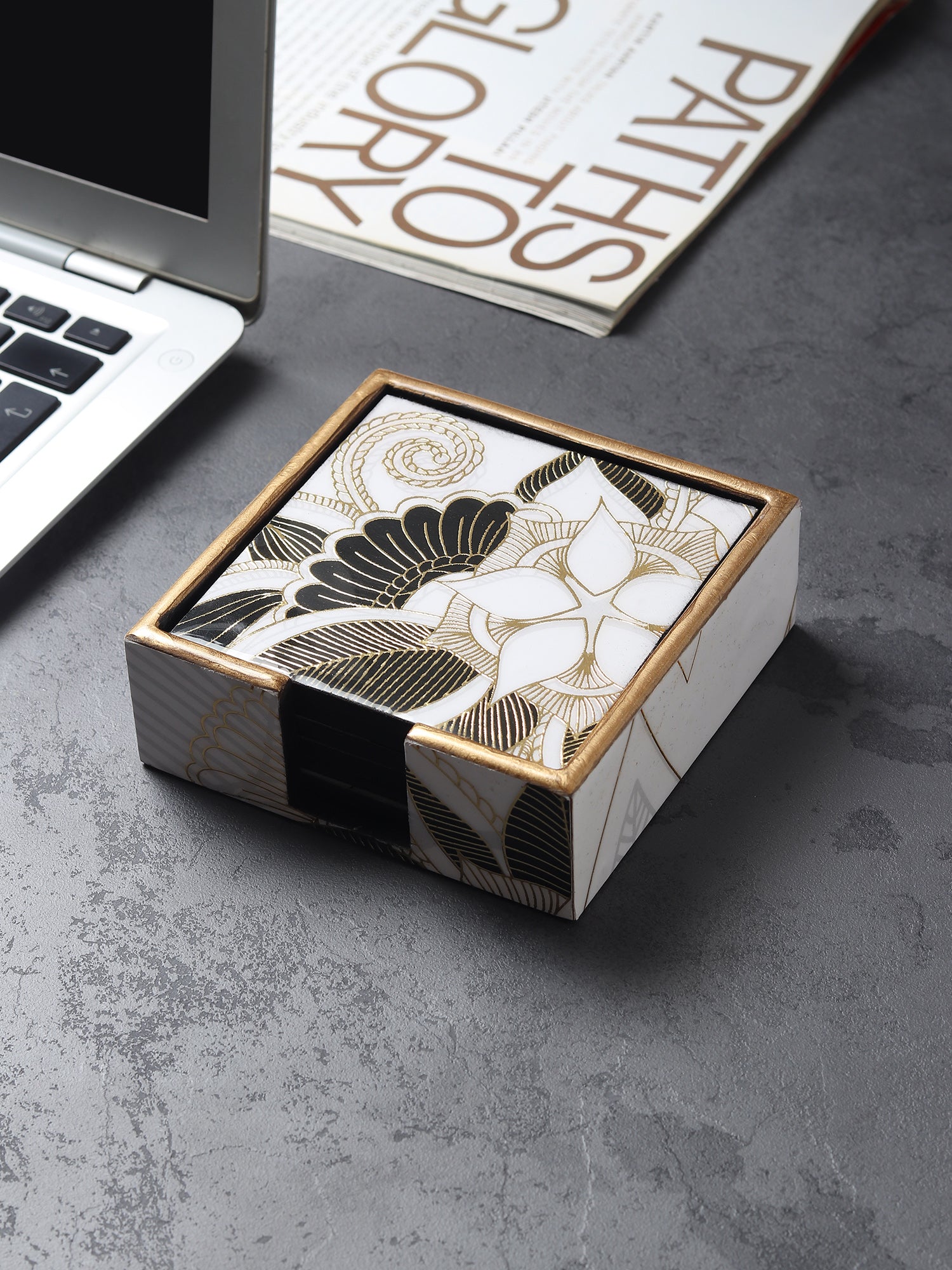 Ivory Noir Bloom Coaster Set of 4