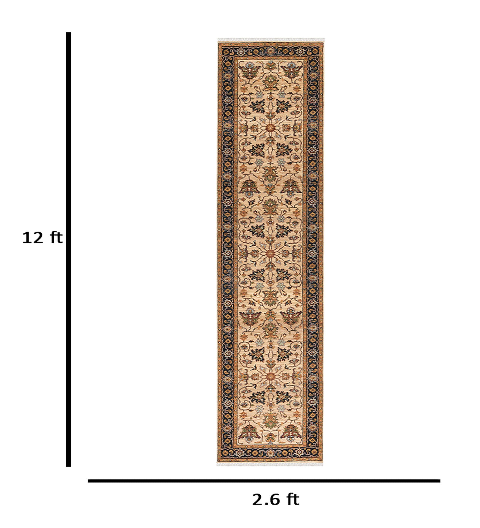 Heritage Classic Pattern Hand Knotted  Rectangle Anti-Skid Designer Carpet, Prayer Rug For Office Cabins, Small Living Spaces - 2.6"X12'