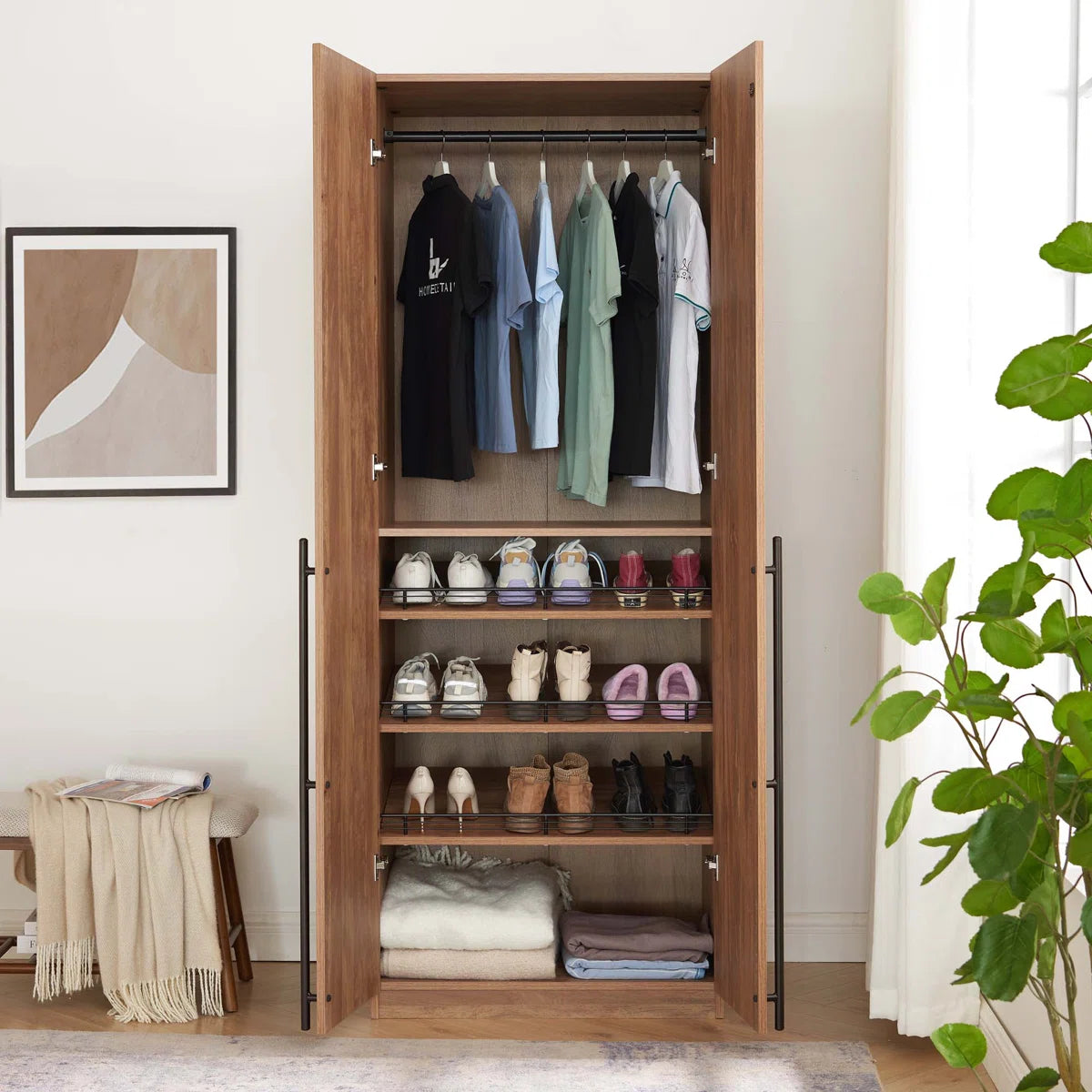 Lee Freestanding Wardrobe Closet 3.0 with 1 Hanging Rod, 3 Shoe Shelves, and 1 Basic Shelf