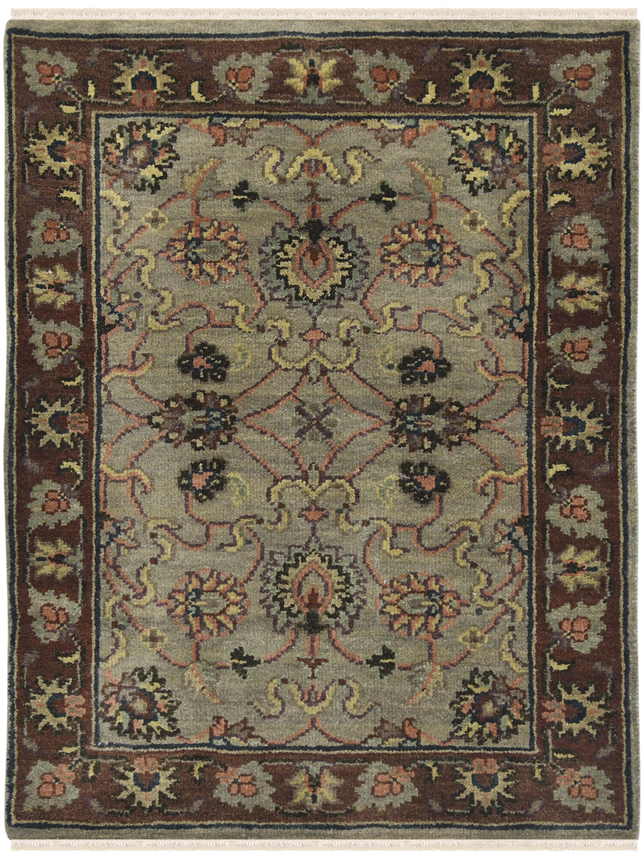Luxor Classic Pattern Hand Knotted  Rectangle Anti-Skid Designer Carpet, Prayer Rug For Office Cabins, Small Living Spaces - 2'X3'