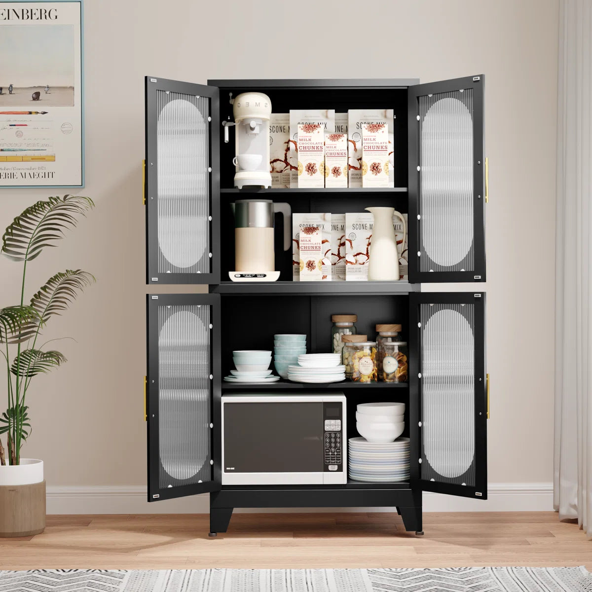 Ebern Designs Storage Wardrobes Cabinet with 4 Doors and Shelves