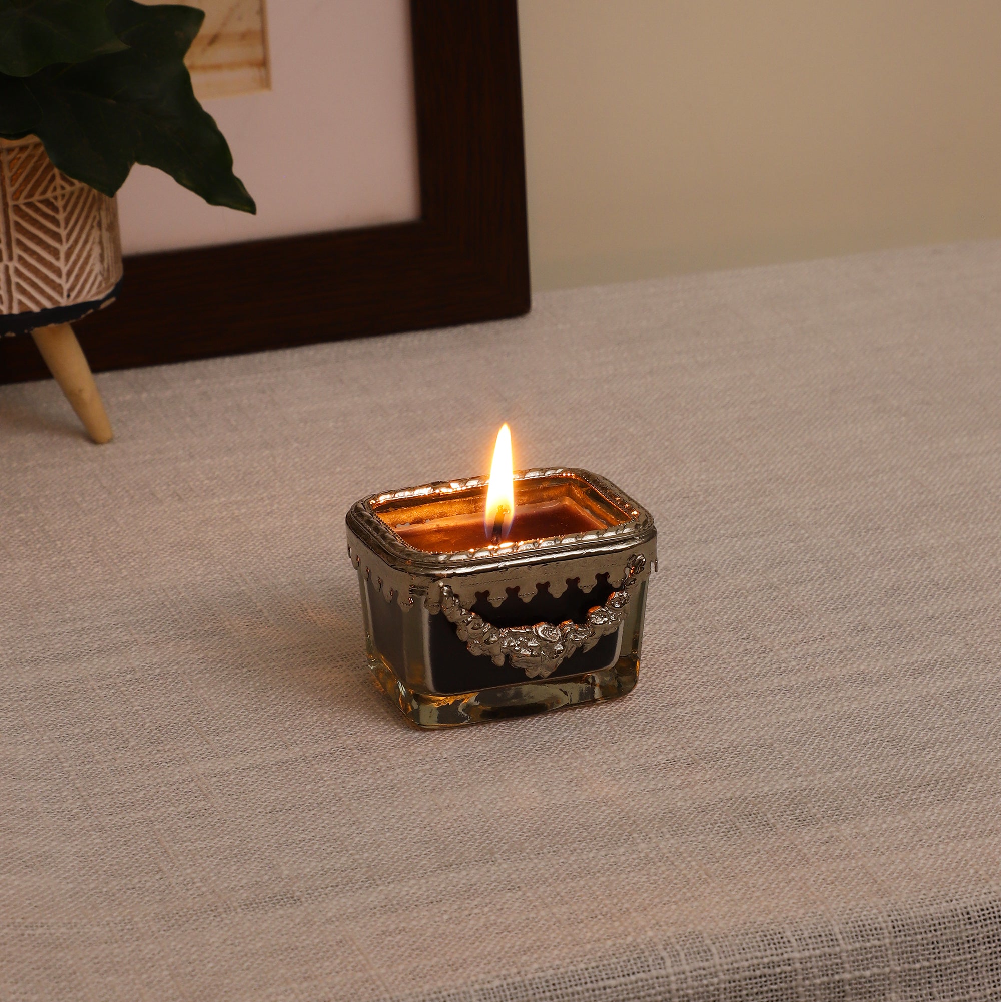 ocean breeze blue Scented candle glass jar with silver ring - OUCHCART