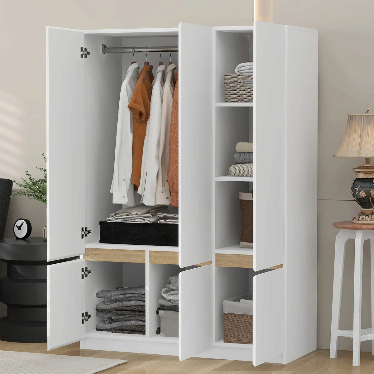 6-Doors Wooden Wardrobe Storage For Bedroom