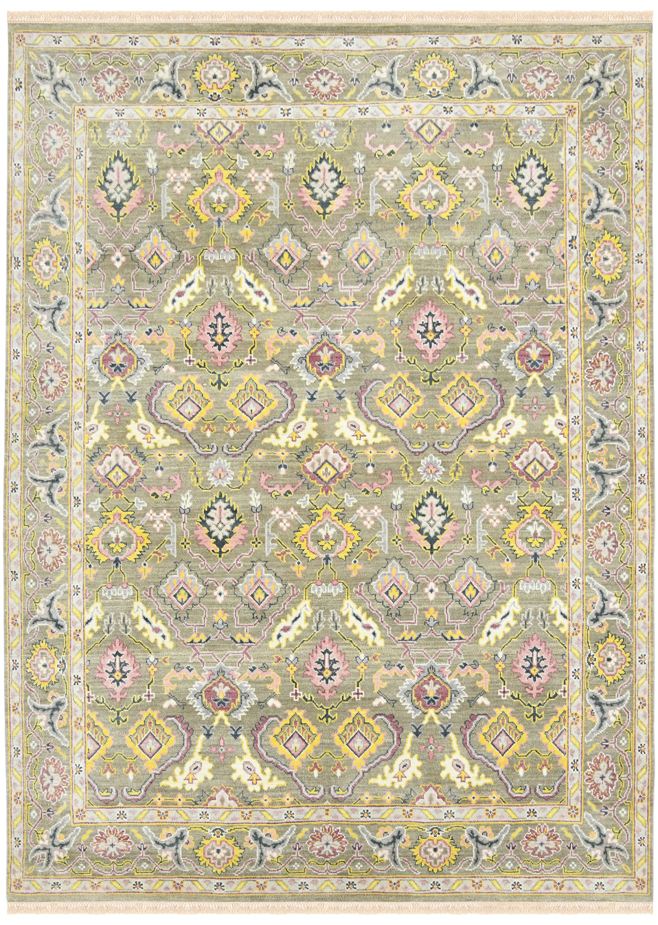 Bristol Traditional Pattern Hand Knotted  Rectangle Anti-Skid Designer Carpet, Area Rug For Bed Room, Living Room - 9'X12'