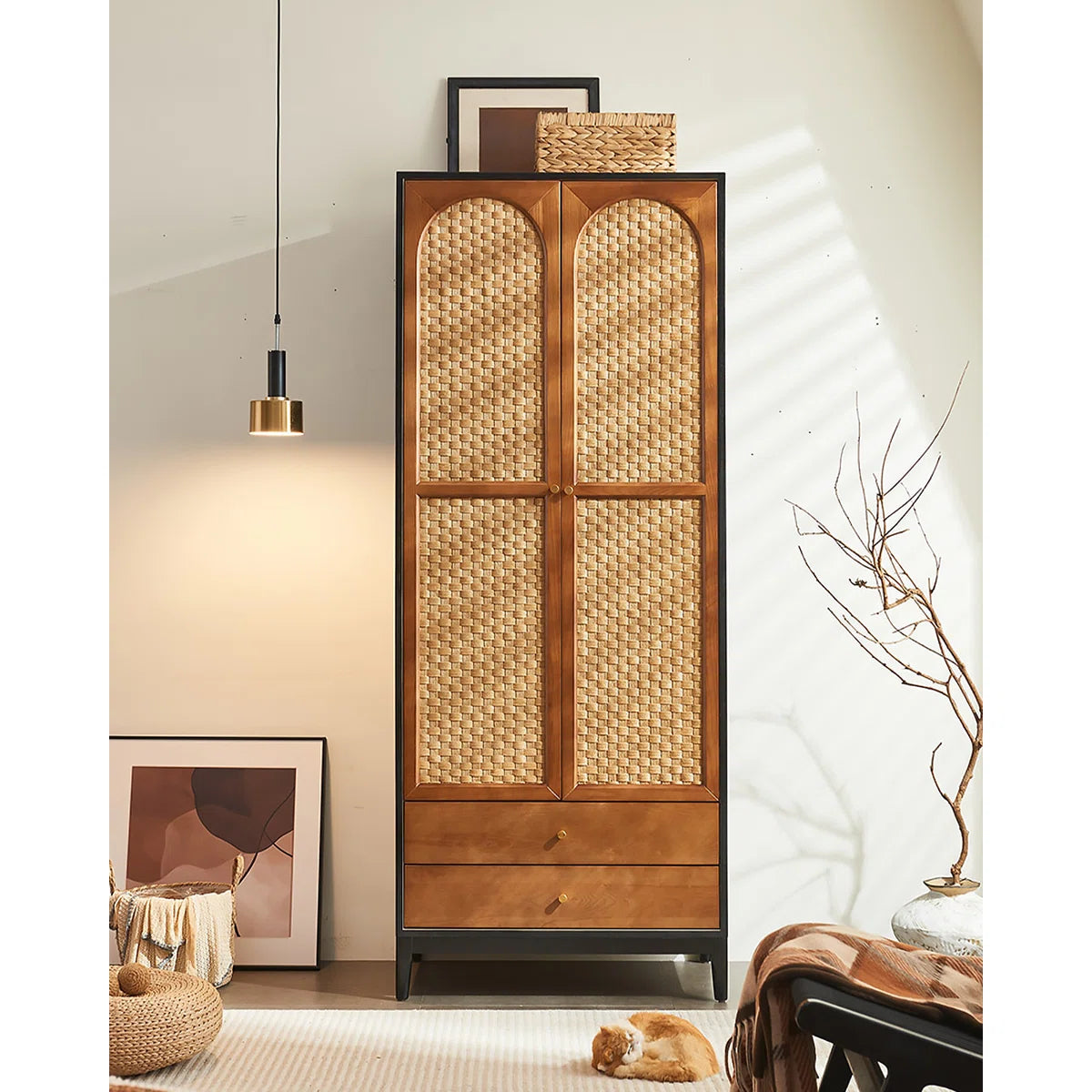 Mid-Century Style Solid Wood Wardrobe