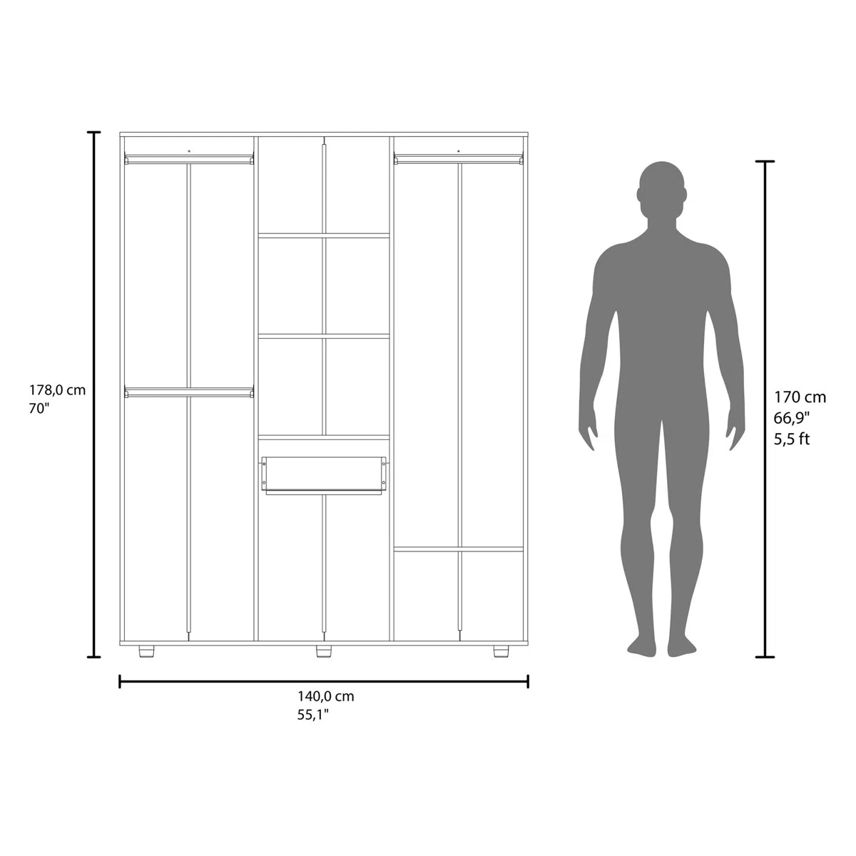 Natural Oak Armoire Multi-Storage With One Drawer