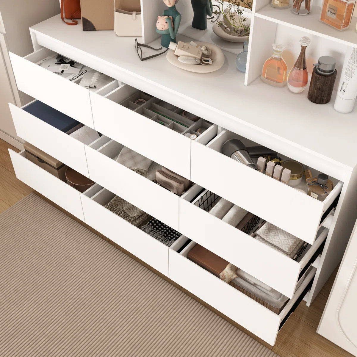 9-Drawer 7-Shelf Wardrobe With A Large Mirror