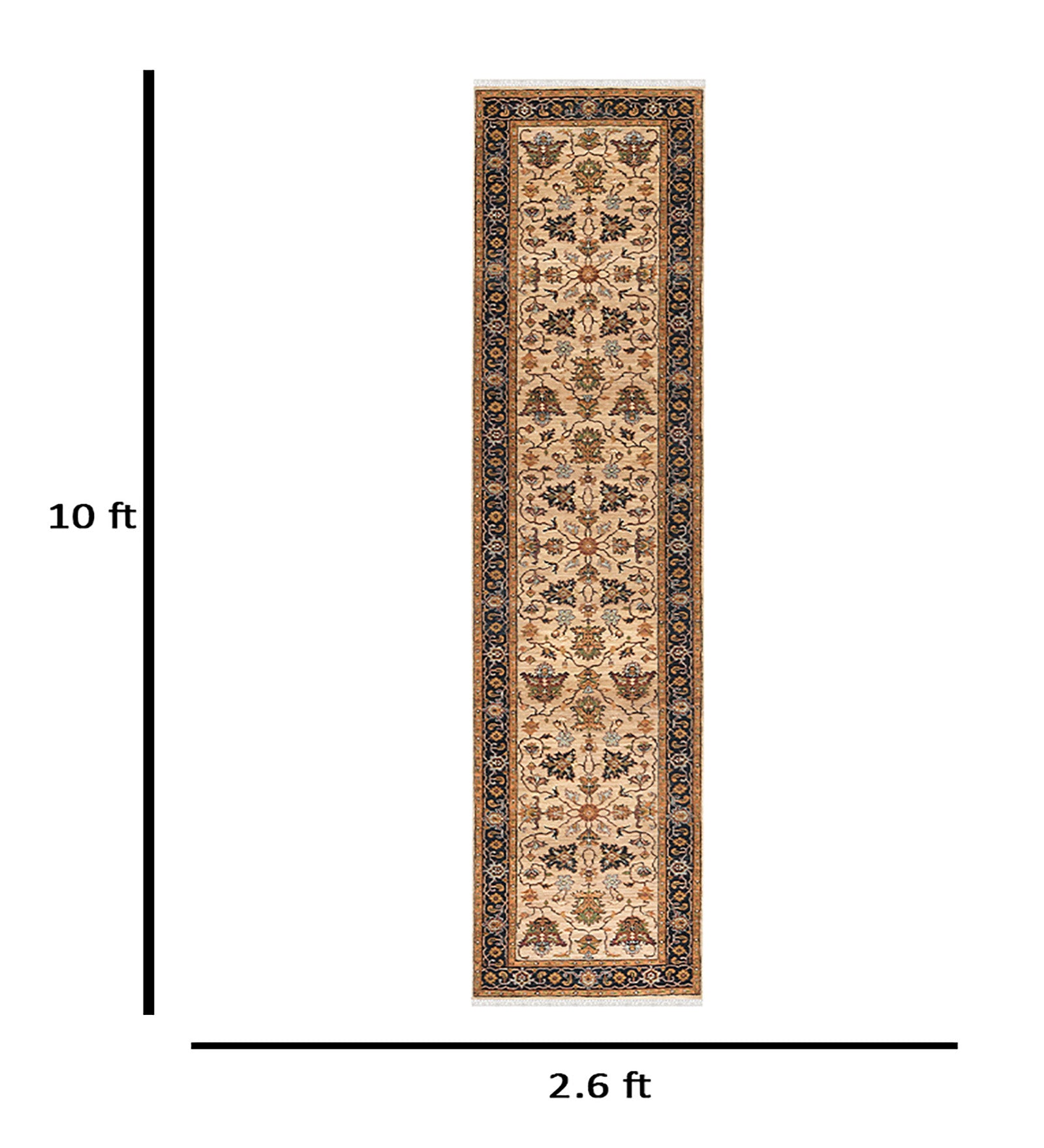 Heritage Classic Pattern Hand Knotted  Rectangle Anti-Skid Designer Carpet, Area Rug For Bed Room, Living Room - 2.6"X10'