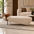 Modern Upholstered Bench with Leatherite Bolster Pillow | Luxury Bouclé Fabric Accent Bench