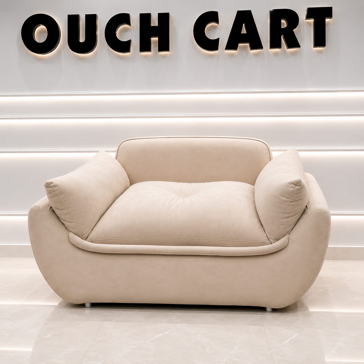 Ouch Cart Modern Luxury 2 Seater Sofa | Plush Cream Upholstered Sofa for Living Room