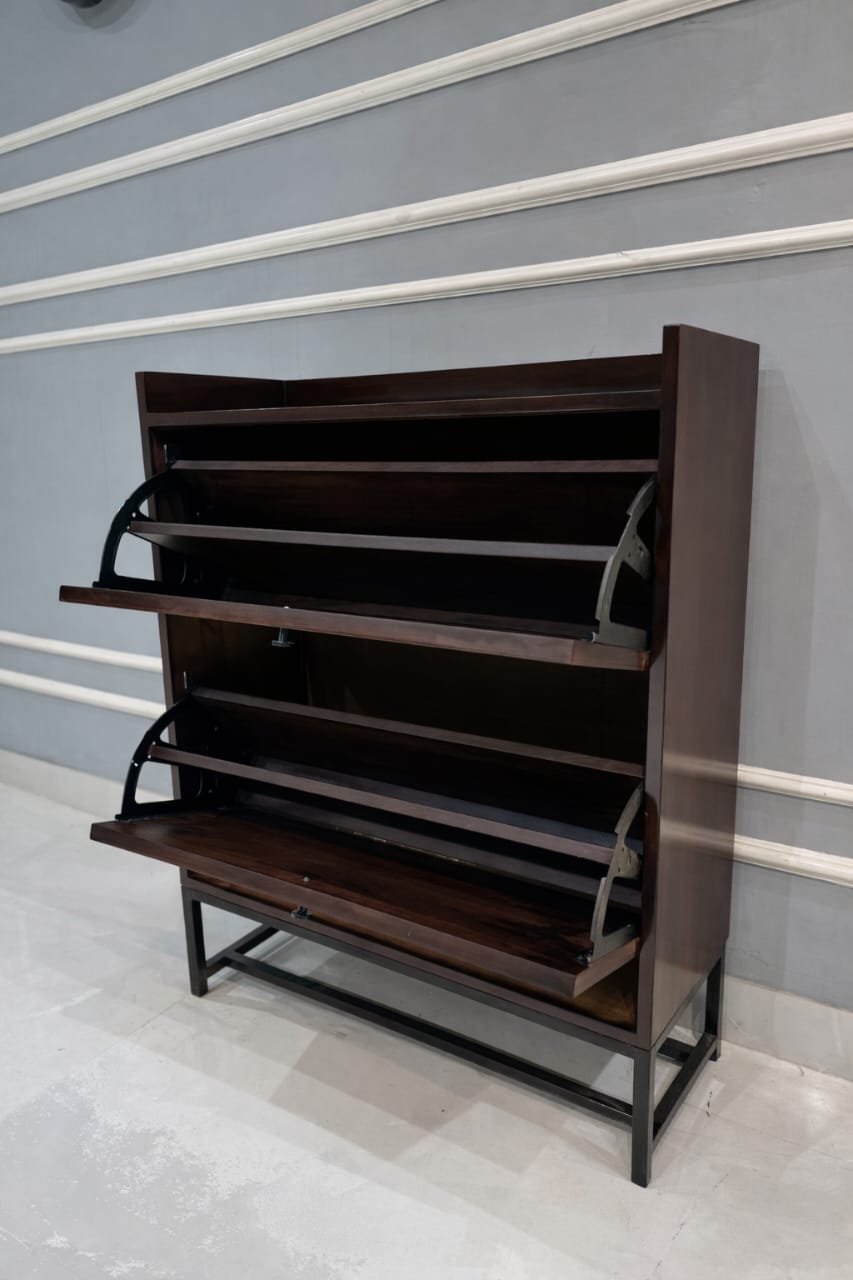 Modern Wooden Shoe Rack with Multi-Tier Flip Shelves | Space-Saving Storage Unit