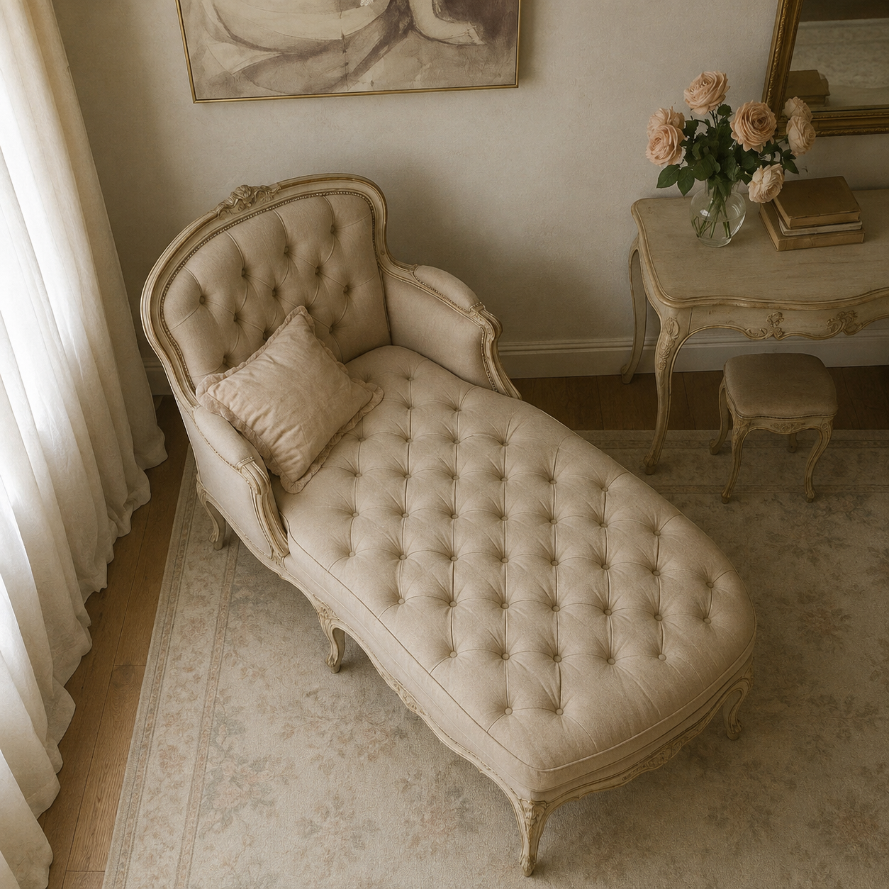 Luxury Tufted Chaise Lounge | Elegant French Style Upholstered Daybed for Bedroom & Living Room