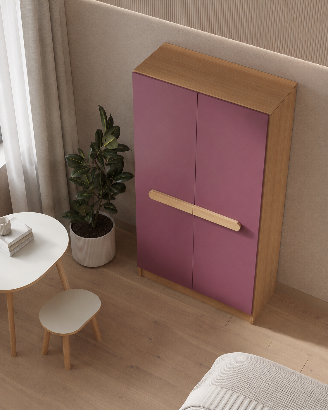 Modern 2 Door Wooden Wardrobe with Adjustable Shelves & Hanging Rail | Multi-Storage Bedroom Almirah