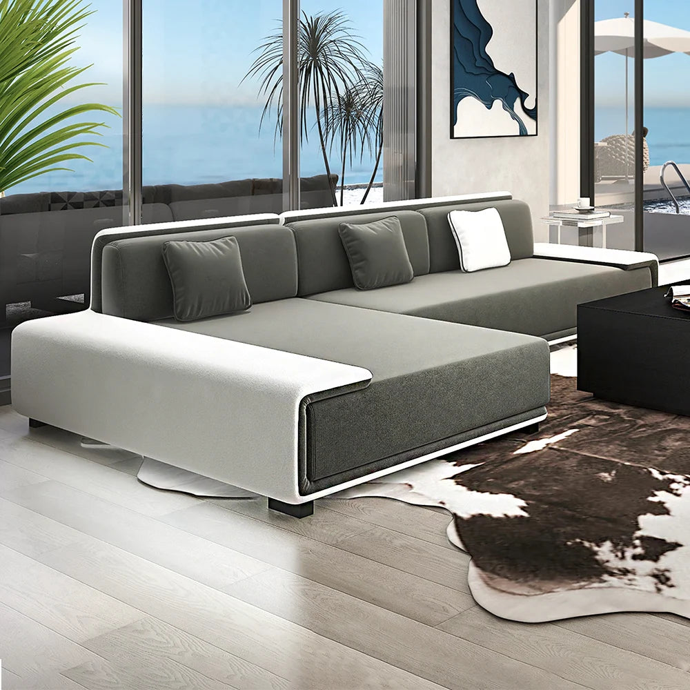 Modern L-Shaped Sectional Sofa | Luxury Upholstered Corner Couch with Cushions | Contemporary Living Room Sofa