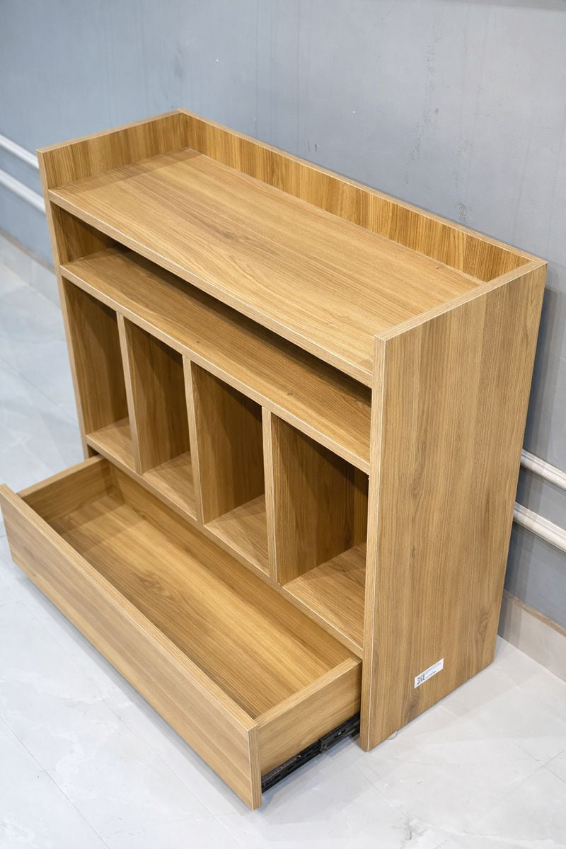 Modern Wooden Storage Cabinet with Open Shelves & Drawer | Multi-Utility Organizer