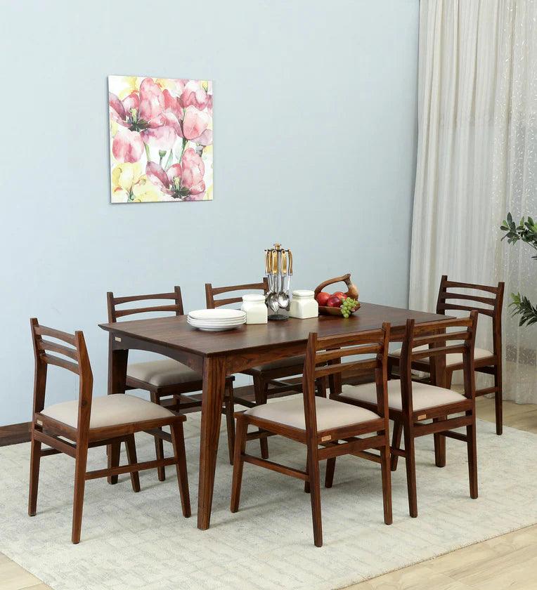 Imported Latin Teak Wood 6 Seater Dining Set In Provincial Teak Finish - Ouch Cart 