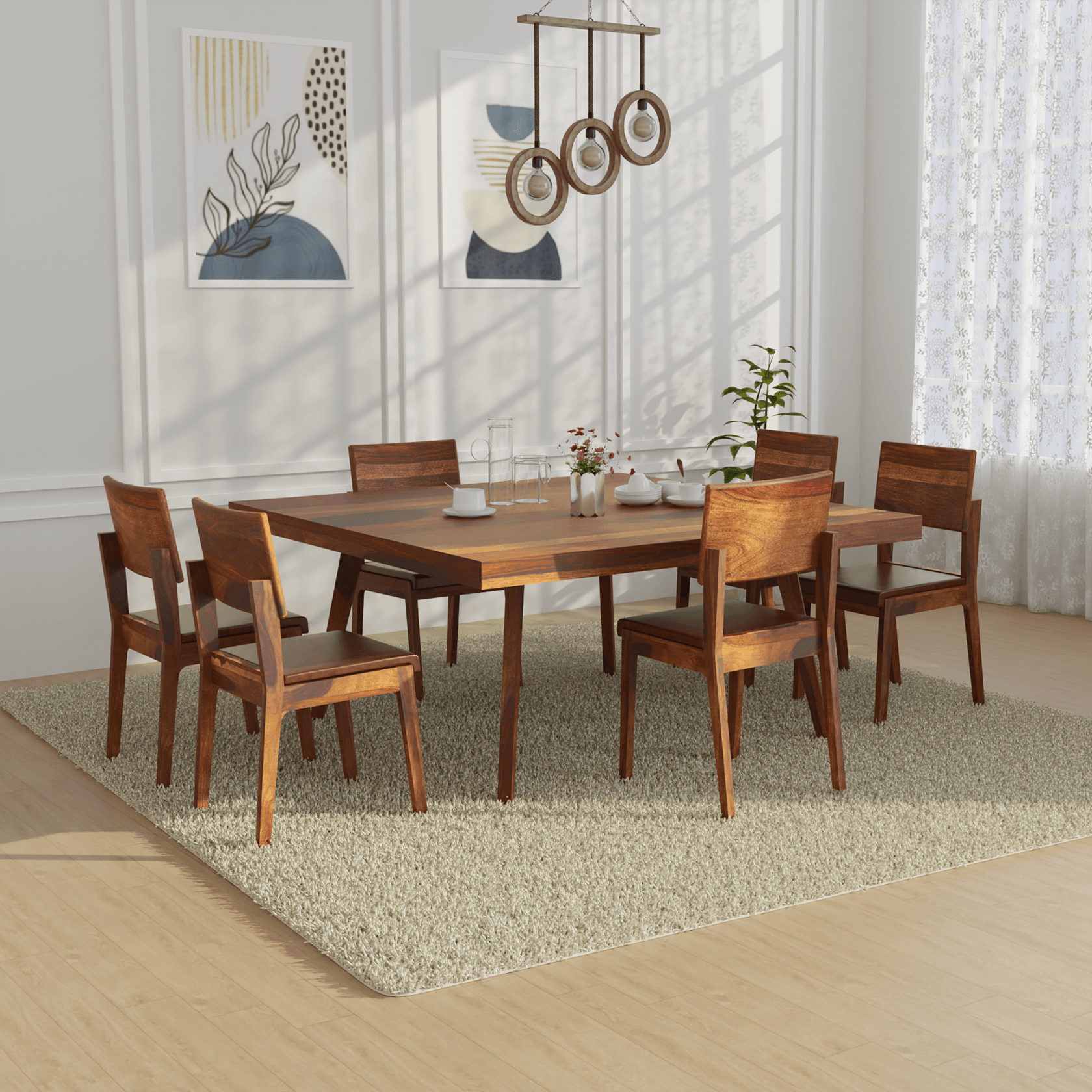 Resonance Sheesham wood Dining Table In Reddish Walnut color with 6 Seating - Ouch Cart 