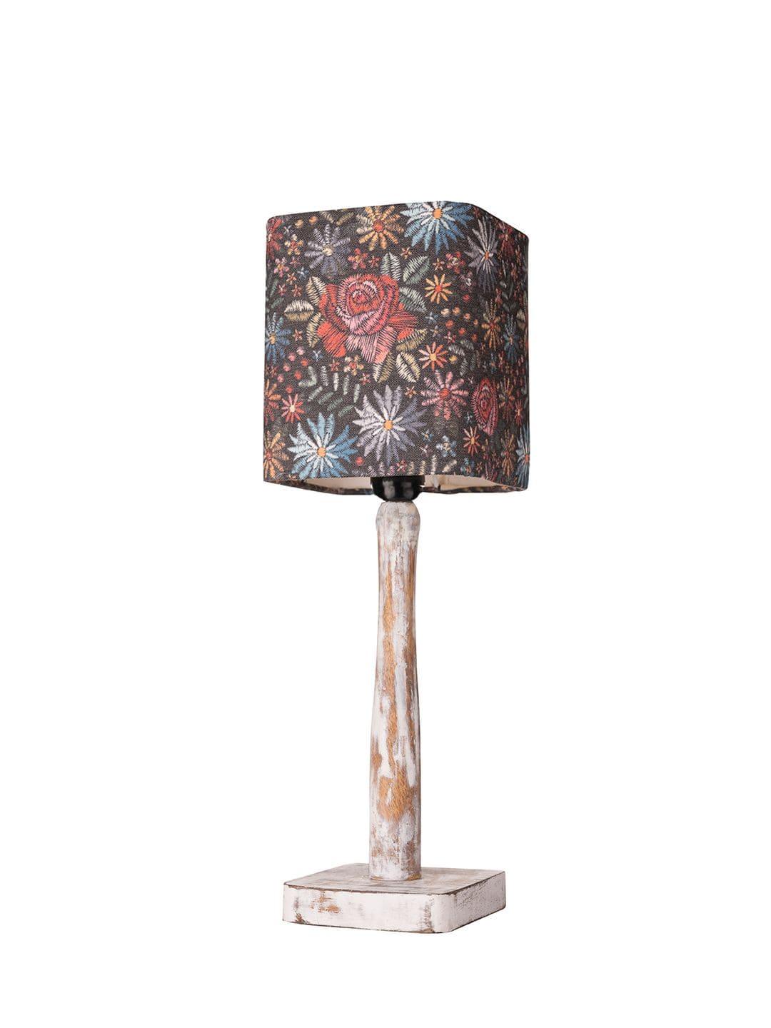 Curve Distress white Lamp with Black flowers shade - Ouch Cart 