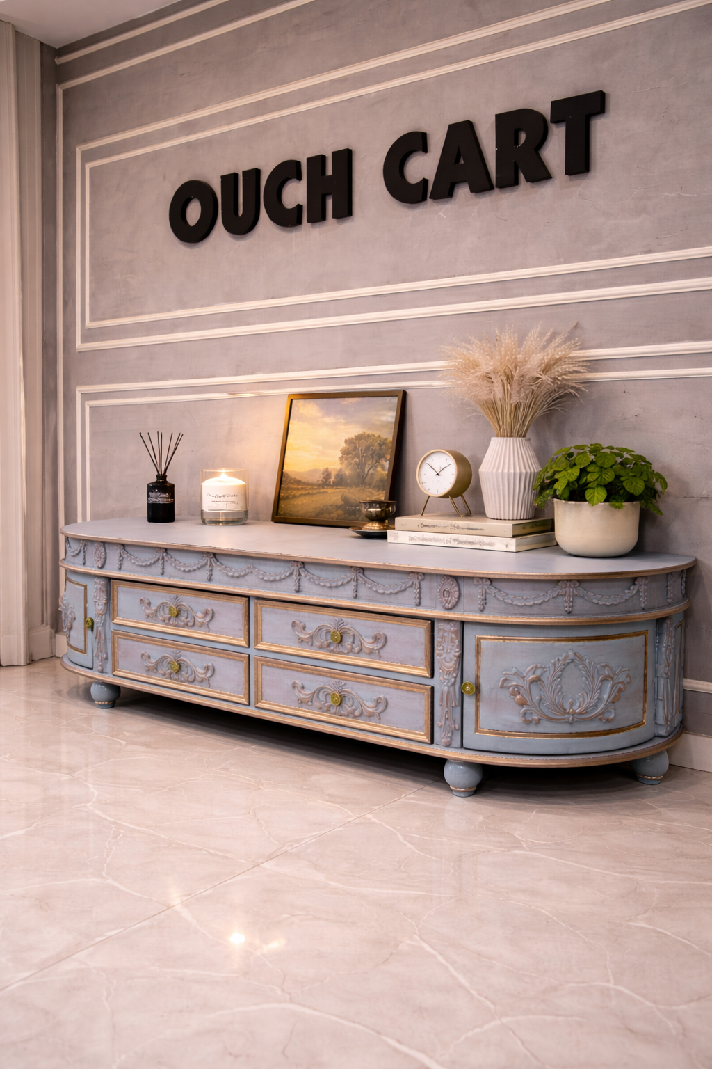 American Style Solid Wood Carved TV Cabinet