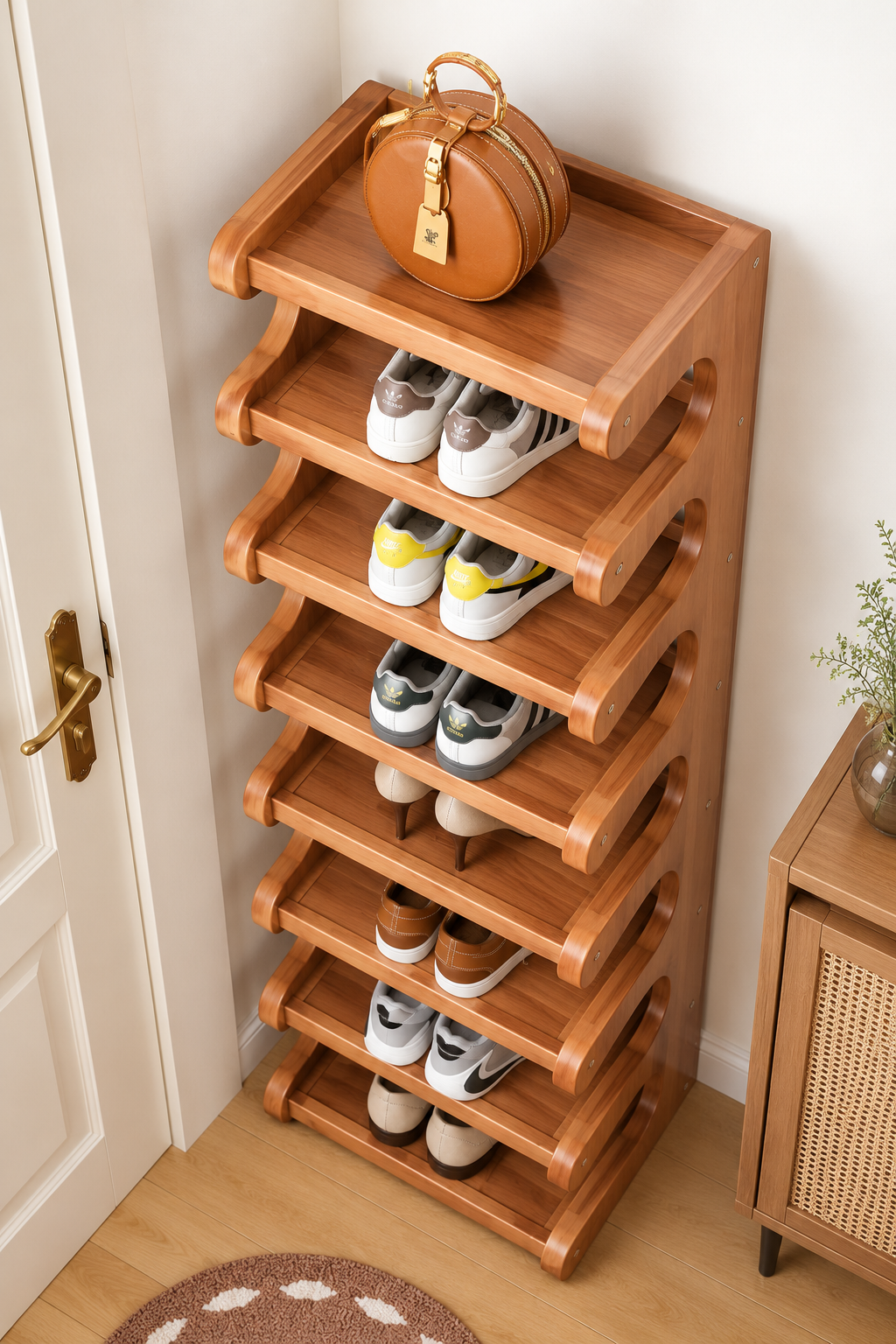 Wooden Vertical Shoe Rack | Multi-Tier Space Saving Shoe Storage Organizer | Slim Shoe Stand for Entryway, Bedroom, Hallway & Living Room