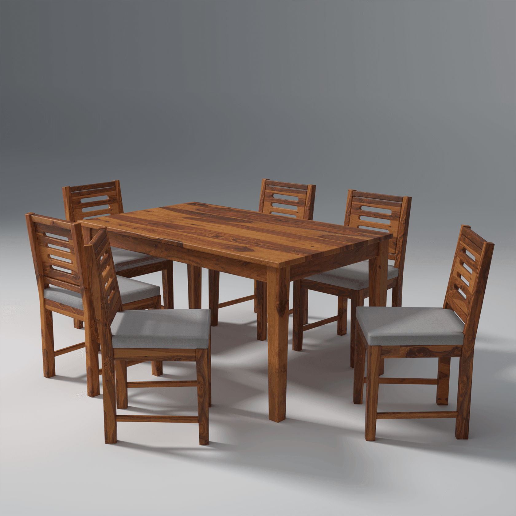 Orbital Sheesham Wood Dining Table Set (6 seater) In Light Honey