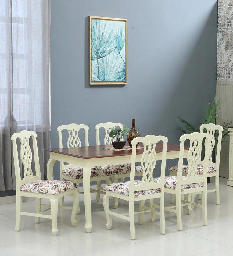 Solid Wood 6 Seater Dining Set In Tulip Finish - Ouch Cart 